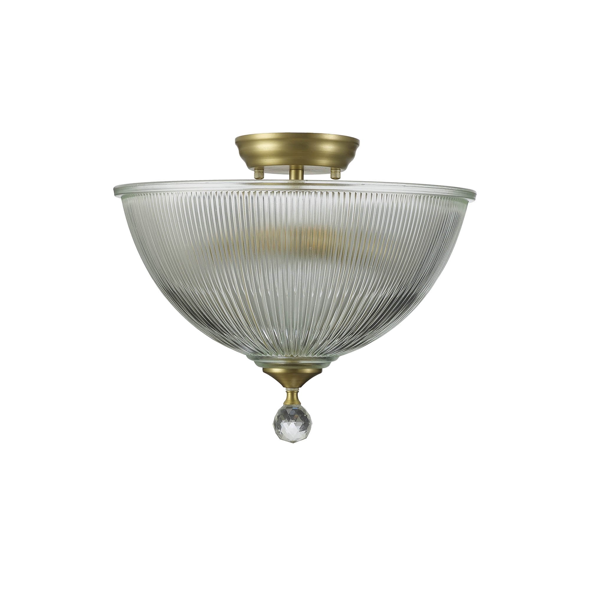Fabula Mansfield 2 Light Semi-Flush Light - 38cm Dome Glass Shade - Satin Gold & Clear Glass