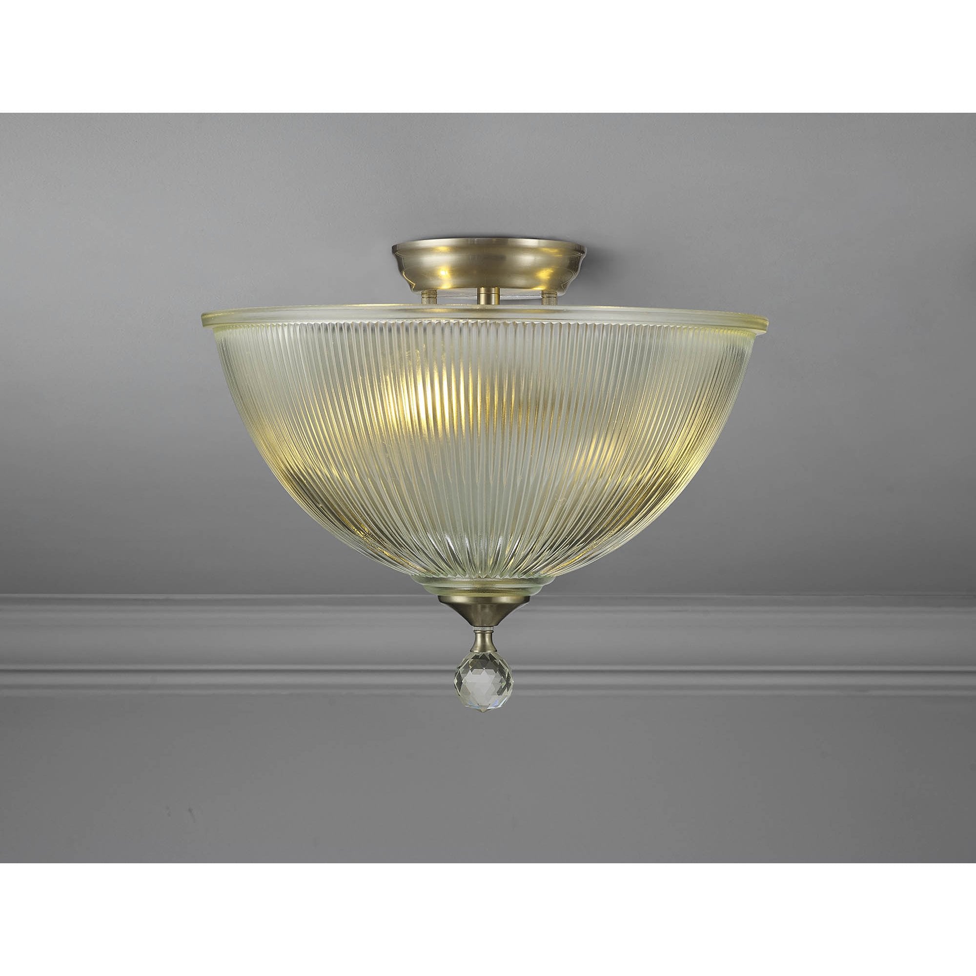Fabula Mansfield 2 Light Semi-Flush Light - 38cm Dome Glass Shade - Satin Nickel & Clear Glass
