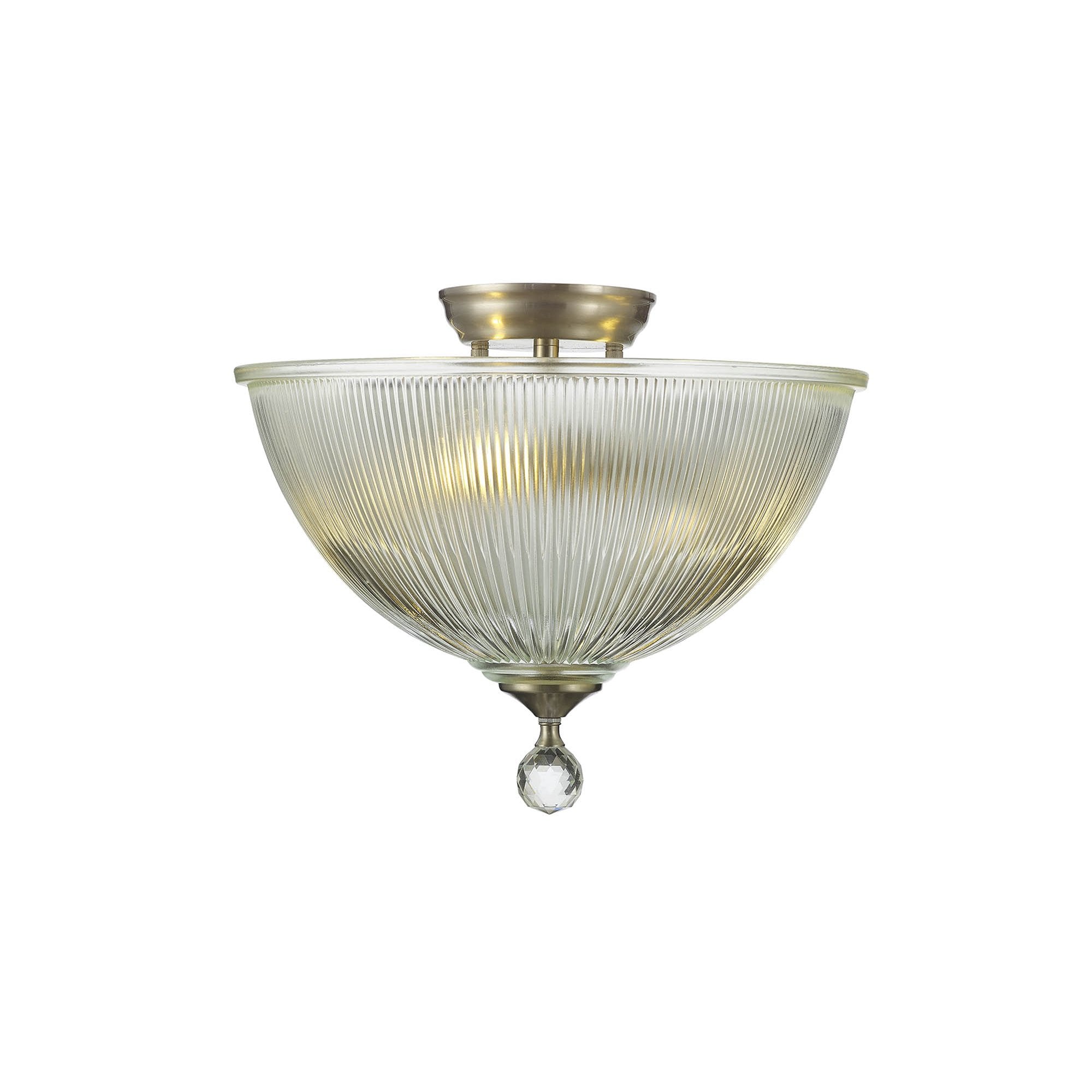Fabula Mansfield 2 Light Semi-Flush Light - 38cm Dome Glass Shade - Satin Nickel & Clear Glass
