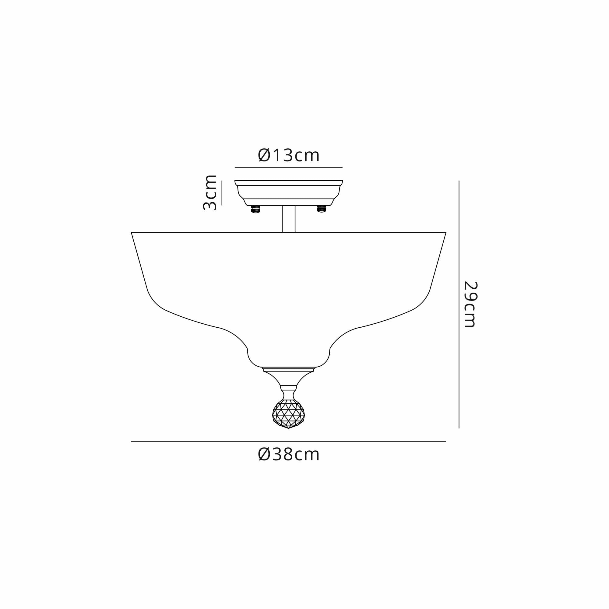Fabula Mansfield 2 Light Semi-Flush Light - 38cm Flat Round Glass Shade - Graphite & Clear Glass