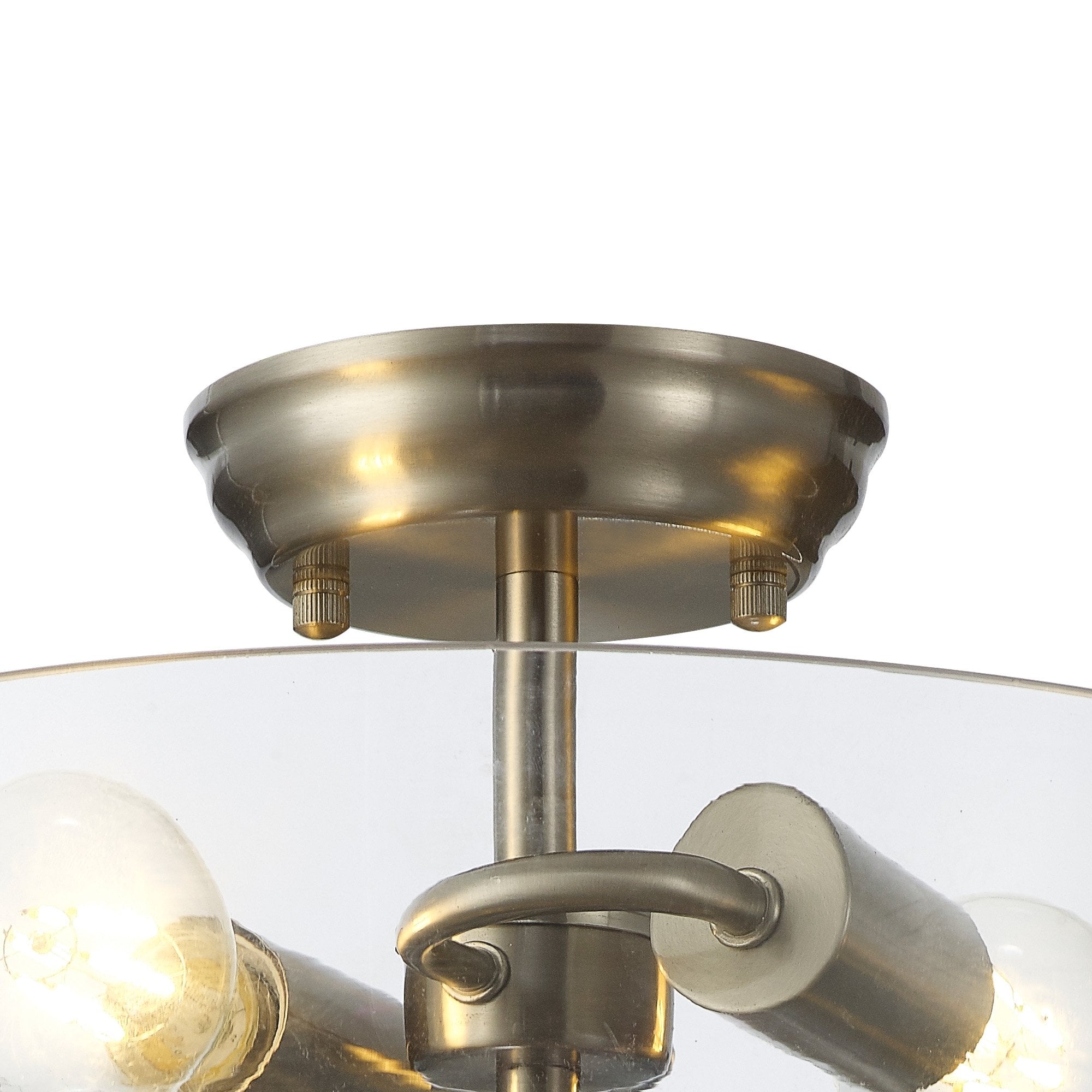 Fabula Mansfield 2 Light Semi-Flush Light - 38cm Flat Round Glass Shade - Satin Nickel & Clear Glass