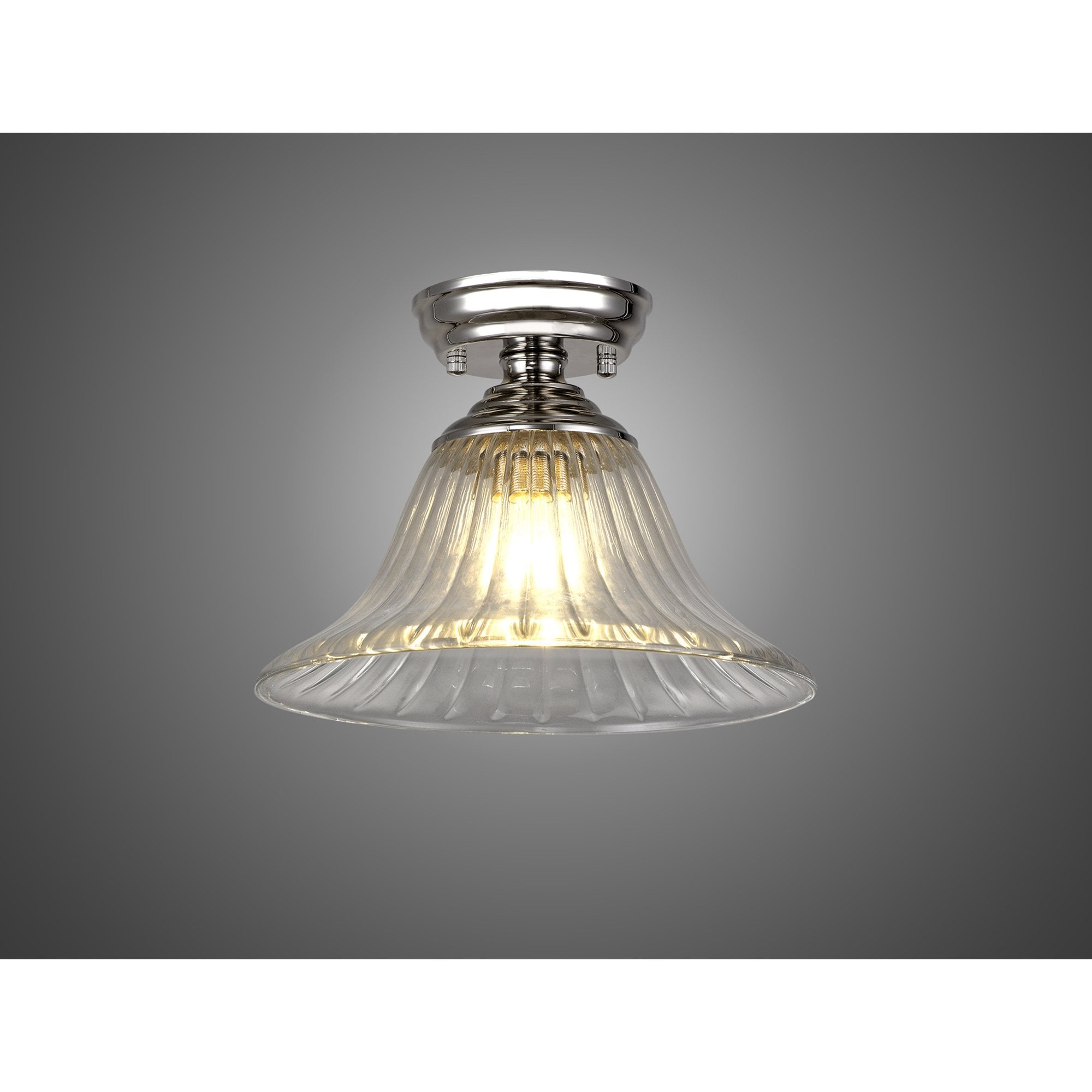 Fabula Mansfield Single Flush Light - 30cm Bell Glass Shade - Polished Nickel & Clear Glass