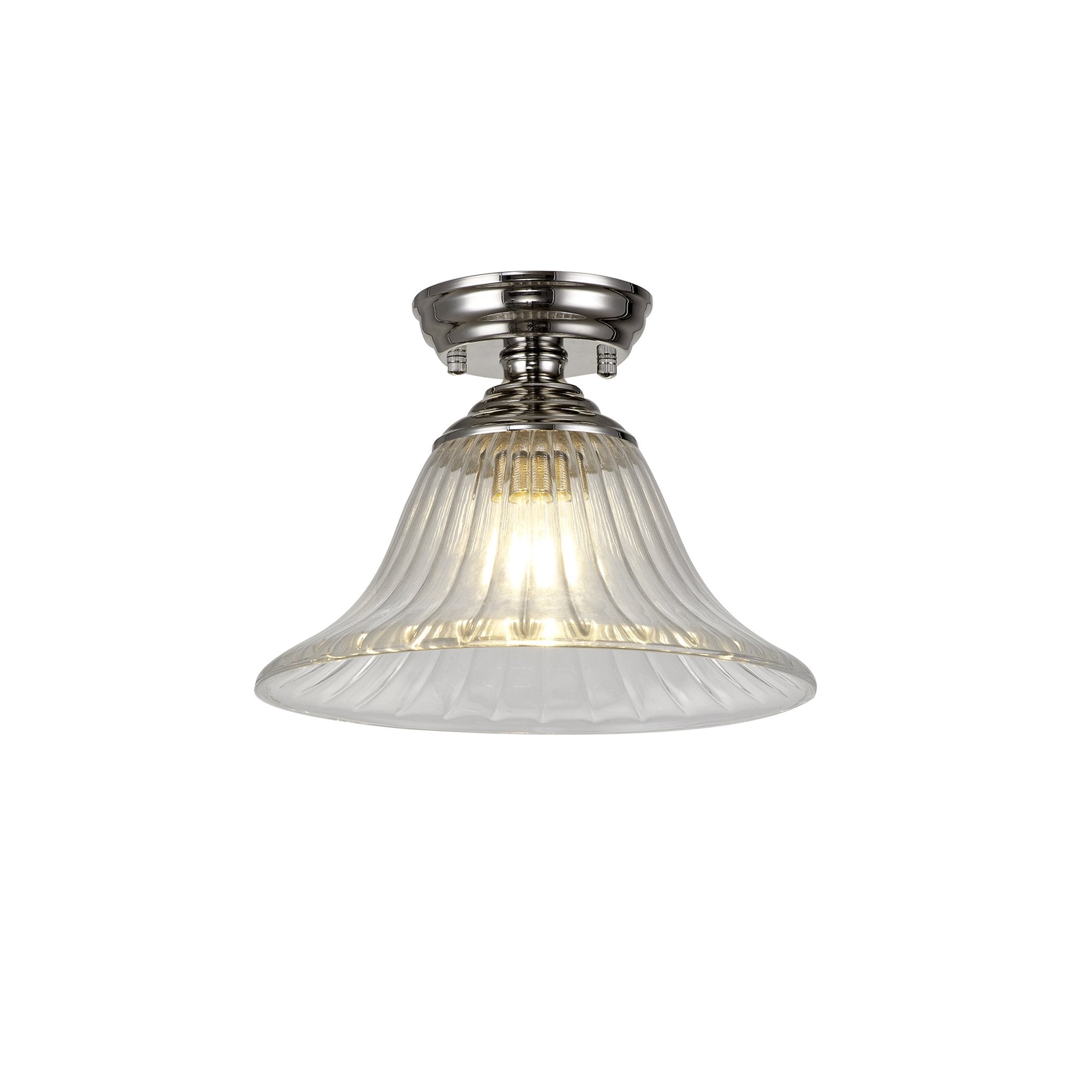 Fabula Mansfield Single Flush Light - 30cm Bell Glass Shade - Polished Nickel & Clear Glass
