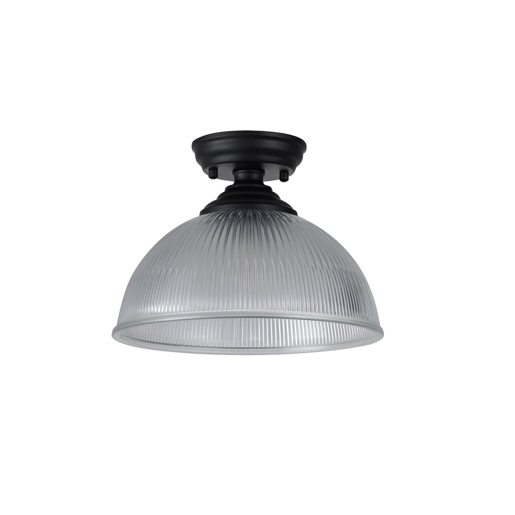 Fabula Mansfield Single Flush Light - 30cm Dome Glass Shade - Matt Black & Clear Glass
