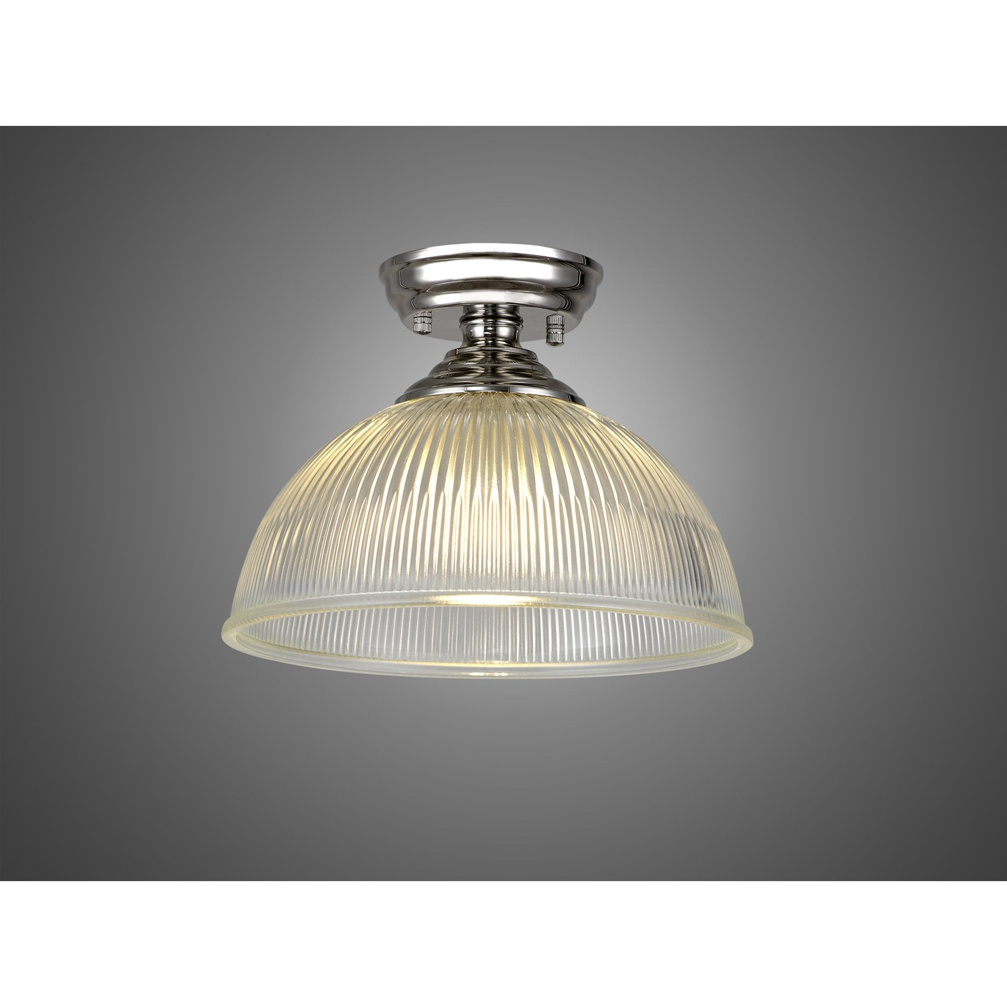Fabula Mansfield Single Flush Light - 30cm Dome Glass Shade - Polished Nickel & Clear Glass