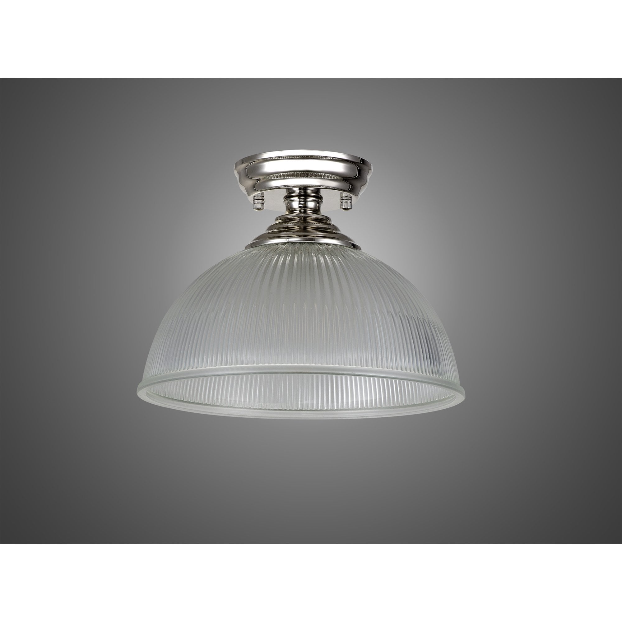 Fabula Mansfield Single Flush Light - 30cm Dome Glass Shade - Polished Nickel & Clear Glass
