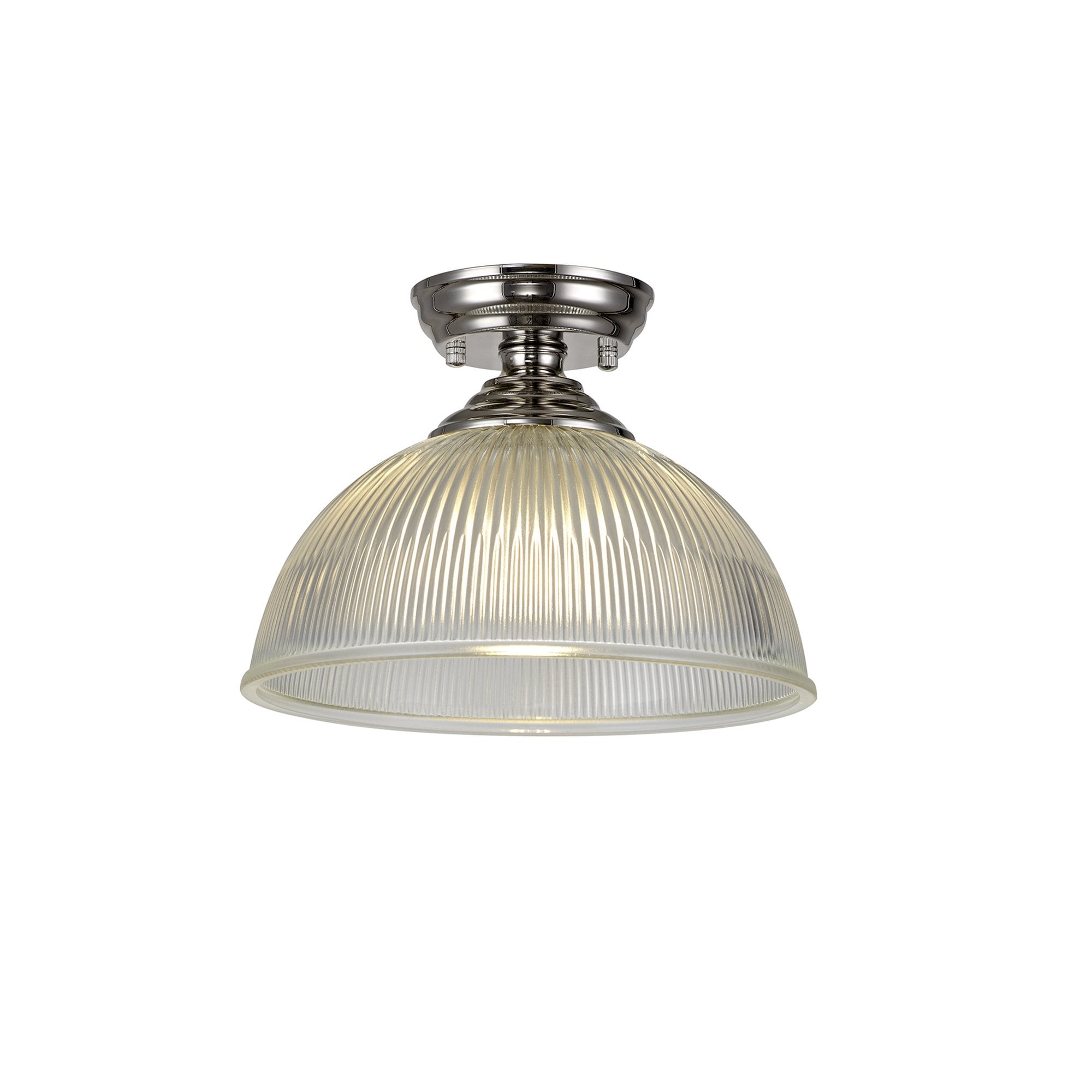 Fabula Mansfield Single Flush Light - 30cm Dome Glass Shade - Polished Nickel & Clear Glass