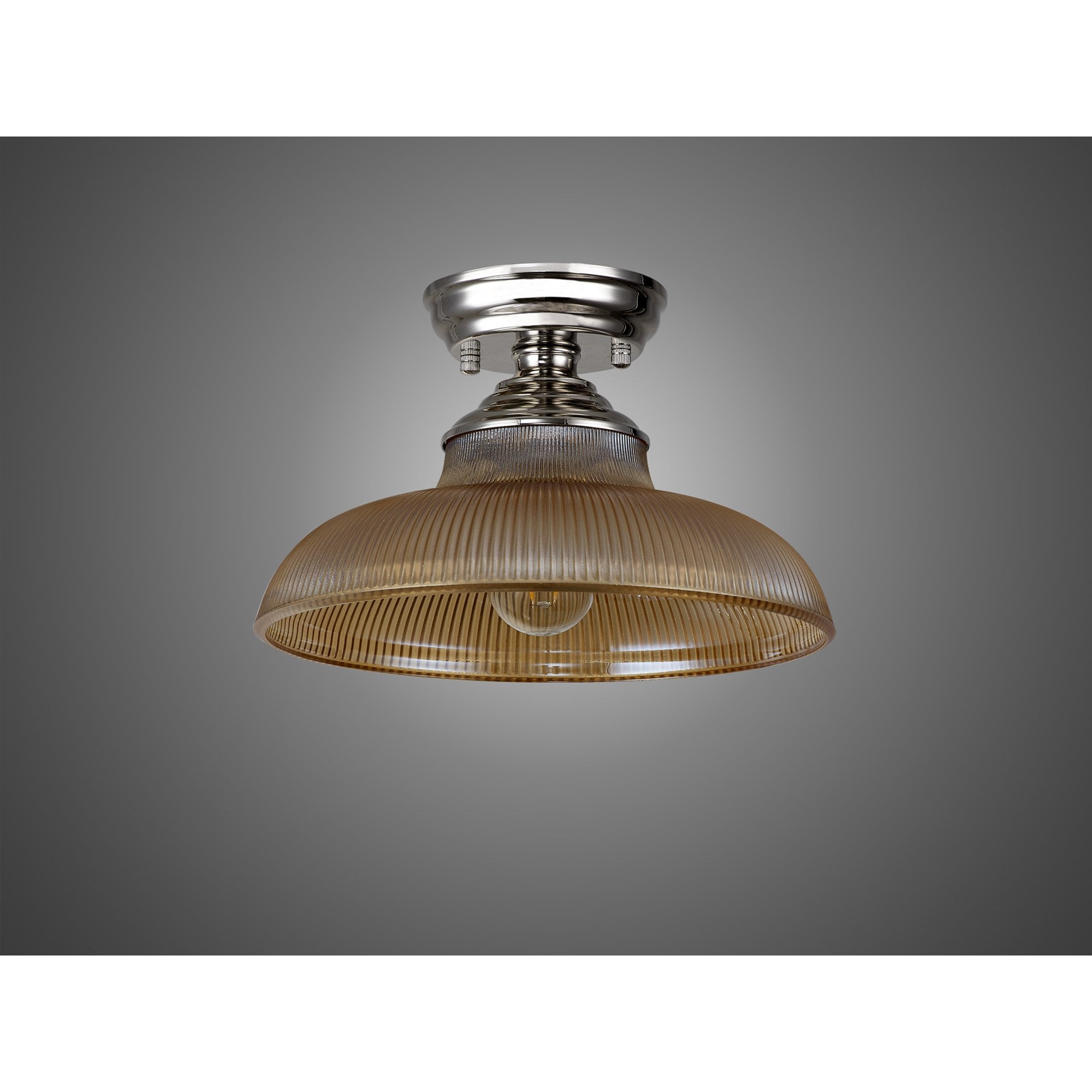 Fabula Mansfield Single Flush Light - 30cm Round Glass Shade - Polished Nickel & Amber Glass