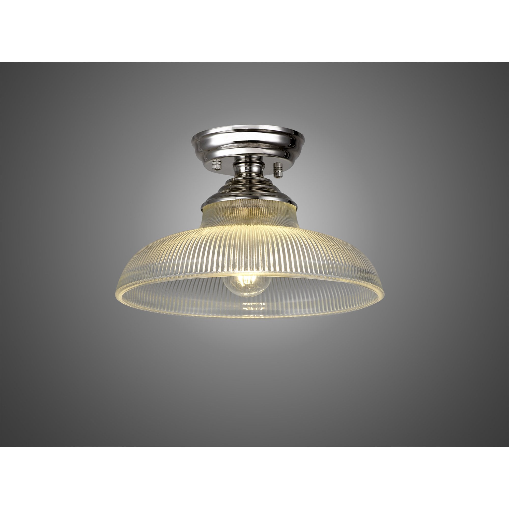 Fabula Mansfield Single Flush Light - 30cm Round Glass Shade - Polished Nickel & Clear Glass