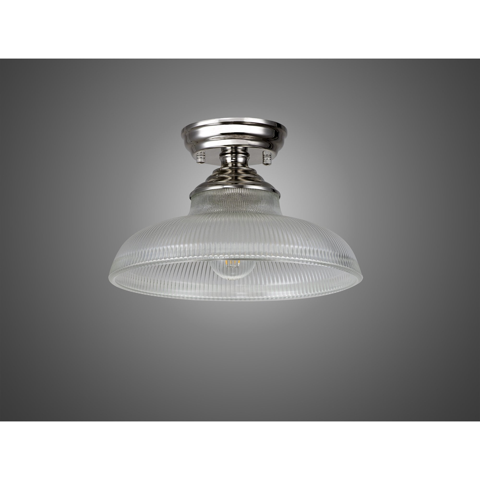 Fabula Mansfield Single Flush Light - 30cm Round Glass Shade - Polished Nickel & Clear Glass