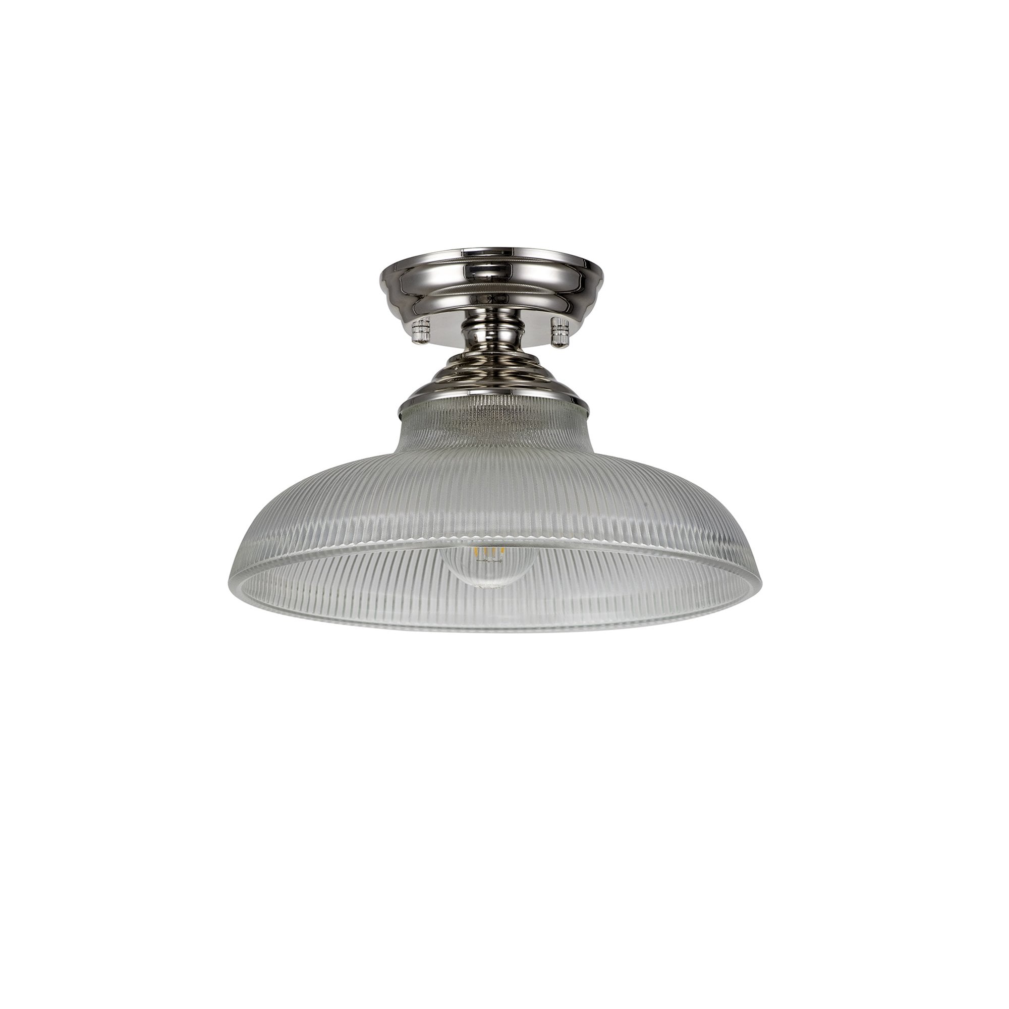Fabula Mansfield Single Flush Light - 30cm Round Glass Shade - Polished Nickel & Clear Glass