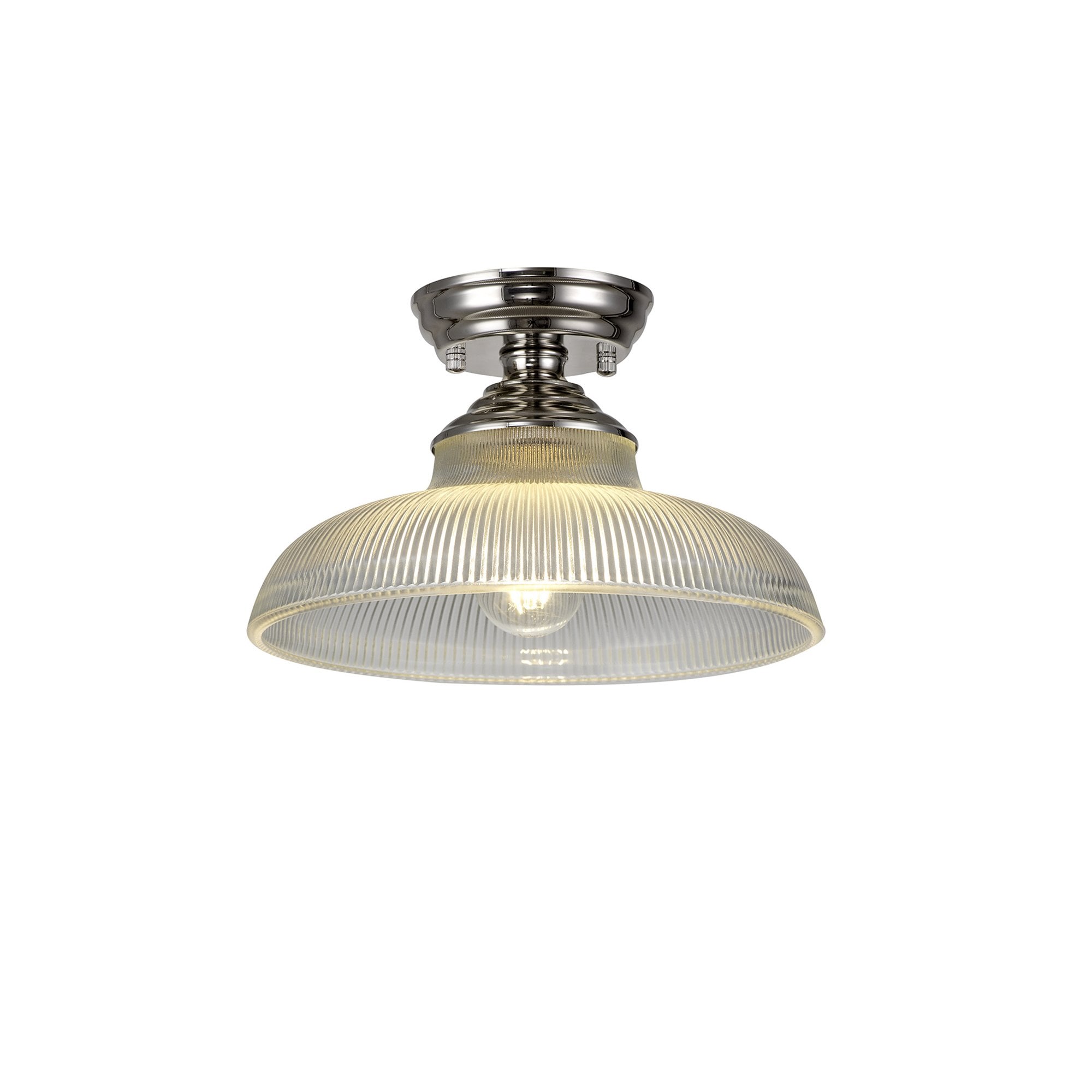 Fabula Mansfield Single Flush Light - 30cm Round Glass Shade - Polished Nickel & Clear Glass