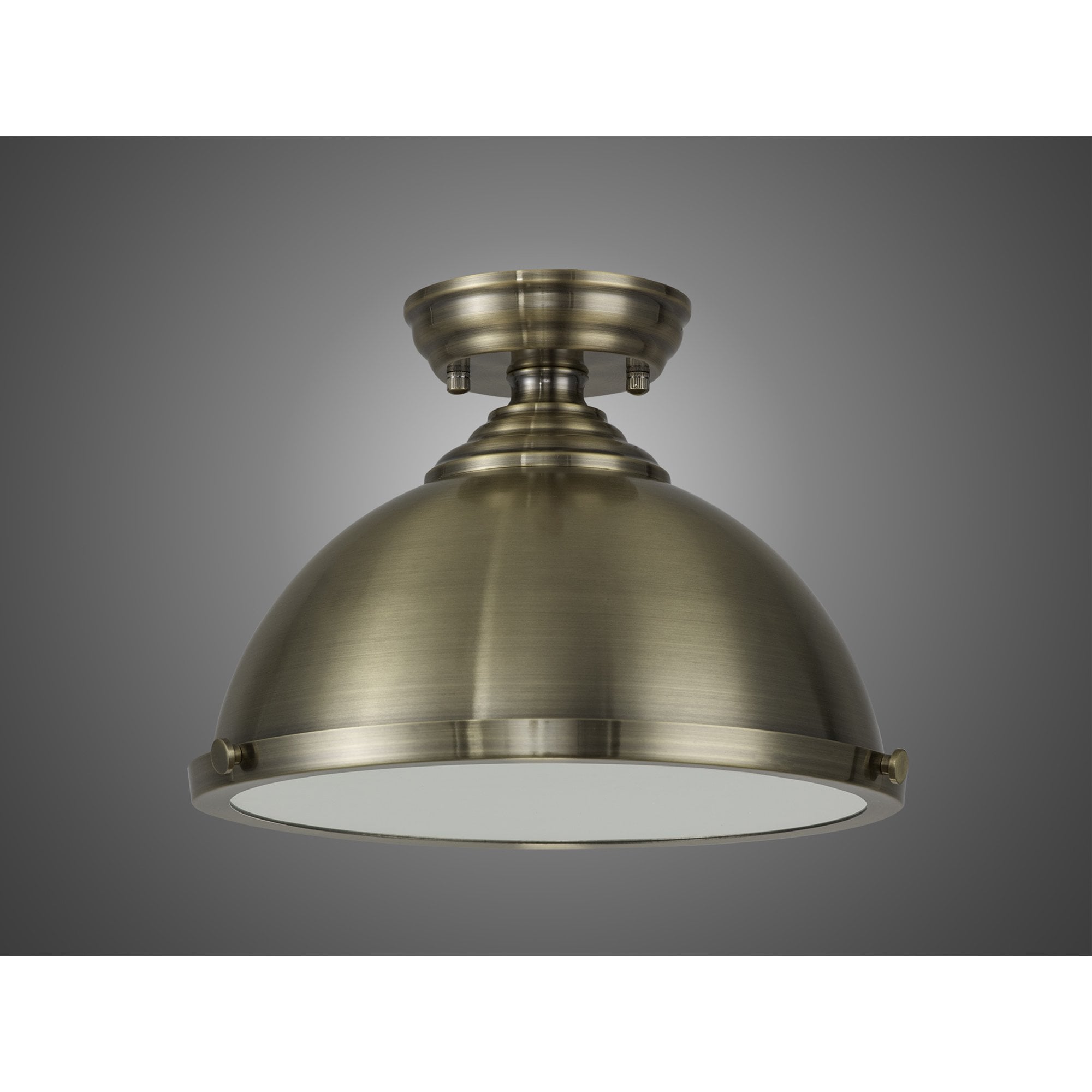 Fabula Mansfield Single Flush Light - 31cm Round Metal Shade - Antique Brass