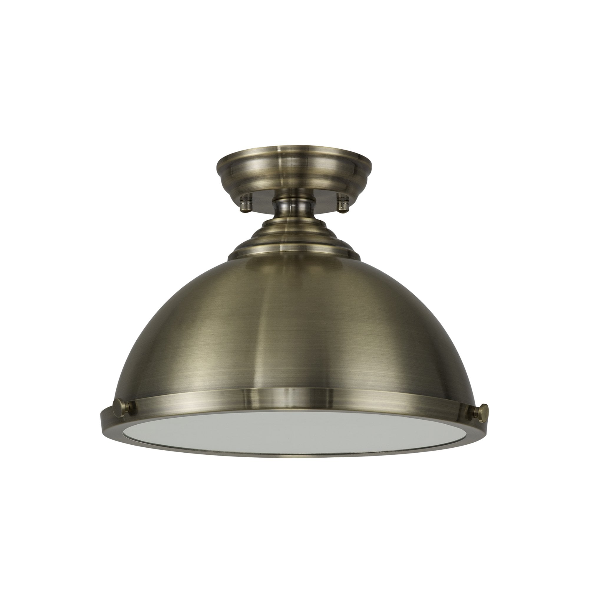 Fabula Mansfield Single Flush Light - 31cm Round Metal Shade - Antique Brass
