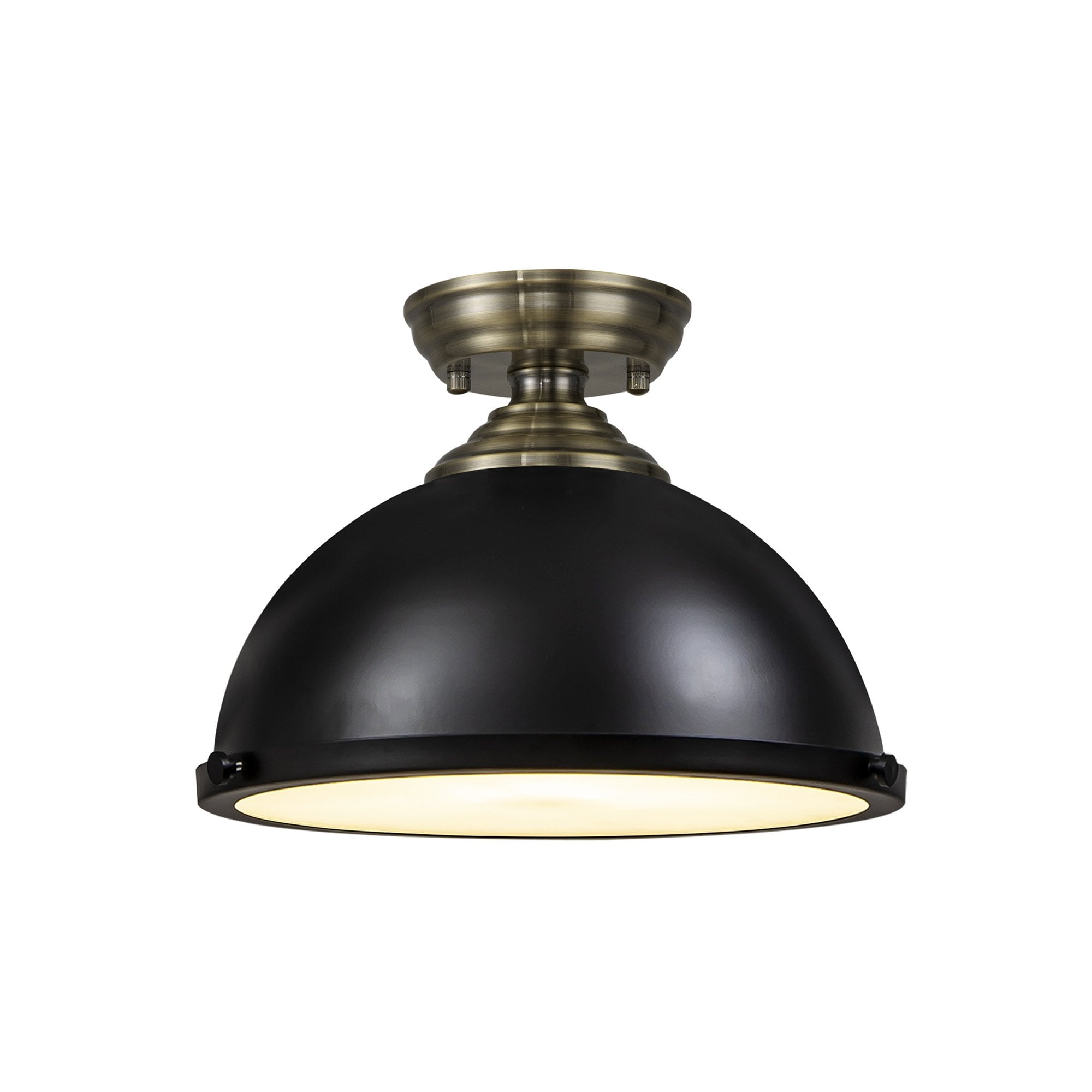 Fabula Mansfield Single Flush Light - 31cm Round Metal Shade - Antique Brass & Matt Black