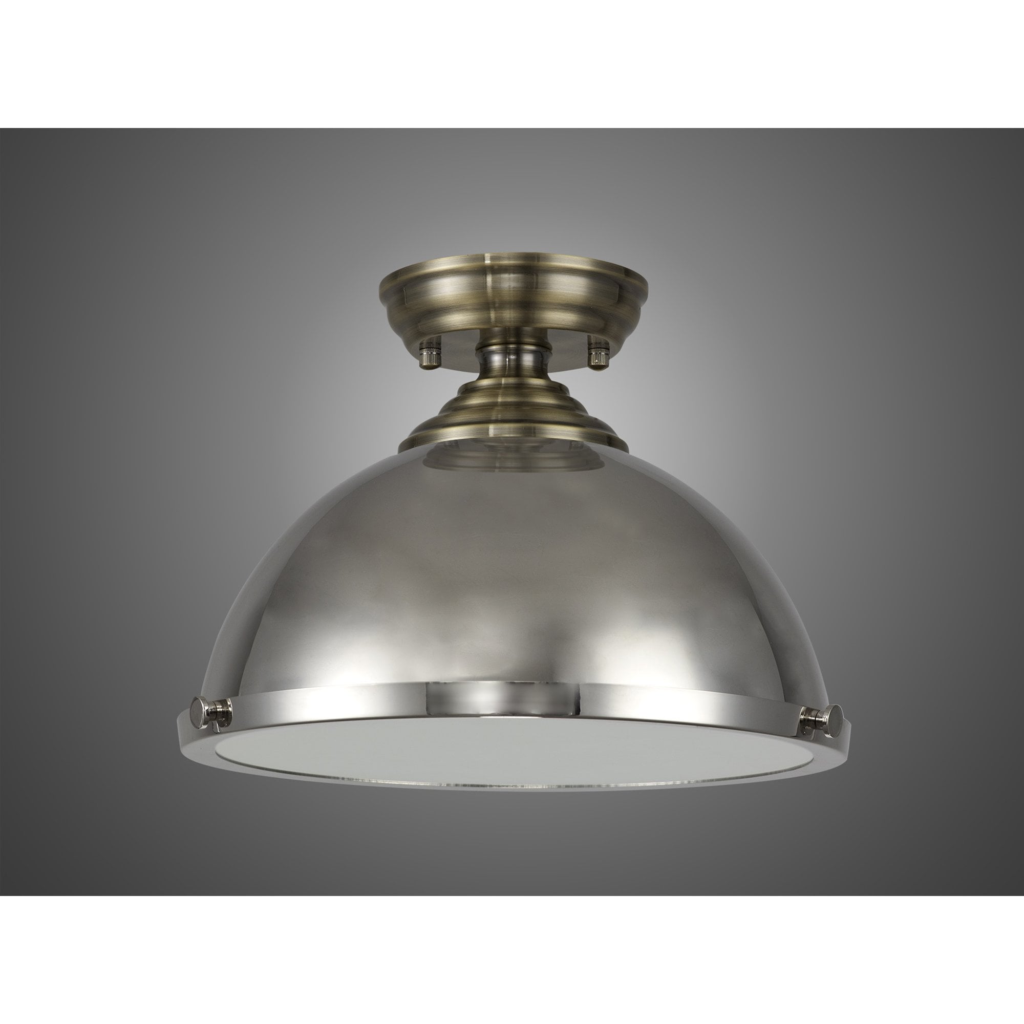 Fabula Mansfield Single Flush Light - 31cm Round Metal Shade - Antique Brass & Polished Nickel