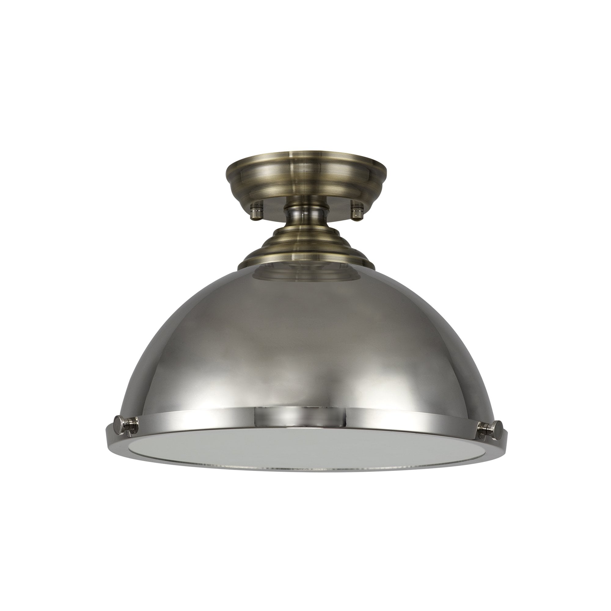 Fabula Mansfield Single Flush Light - 31cm Round Metal Shade - Antique Brass & Polished Nickel