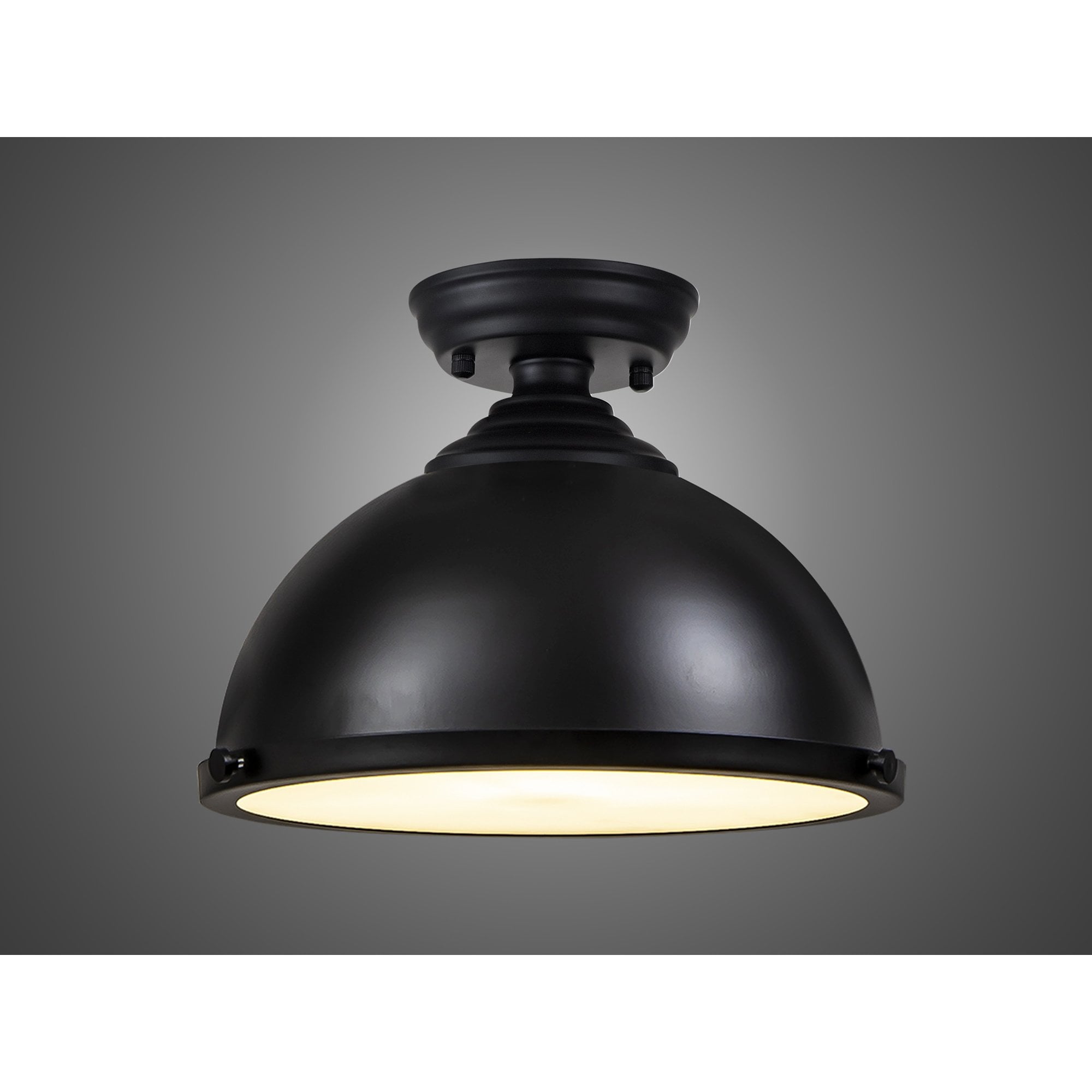 Fabula Mansfield Single Flush Light - 31cm Round Metal Shade - Matt Black
