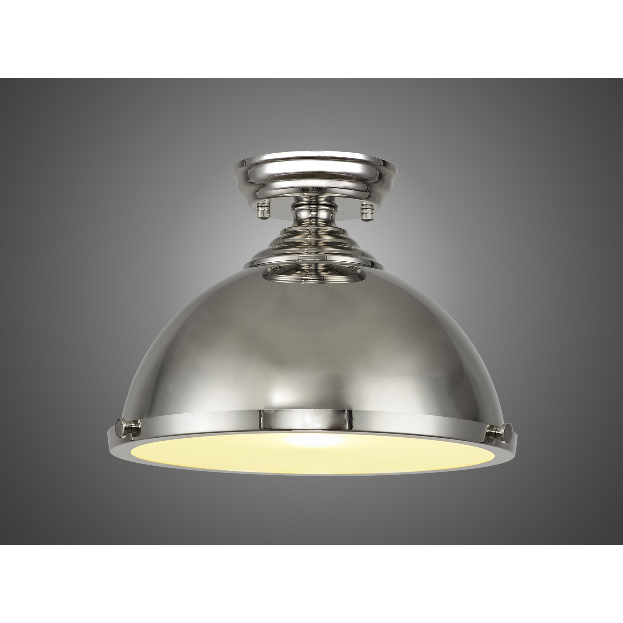 Fabula Mansfield Single Flush Light - 31cm Round Metal Shade - Polished Nickel
