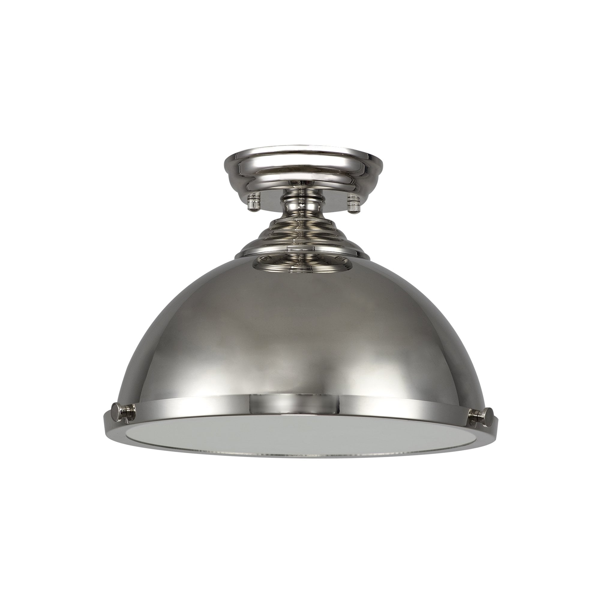 Fabula Mansfield Single Flush Light - 31cm Round Metal Shade - Polished Nickel