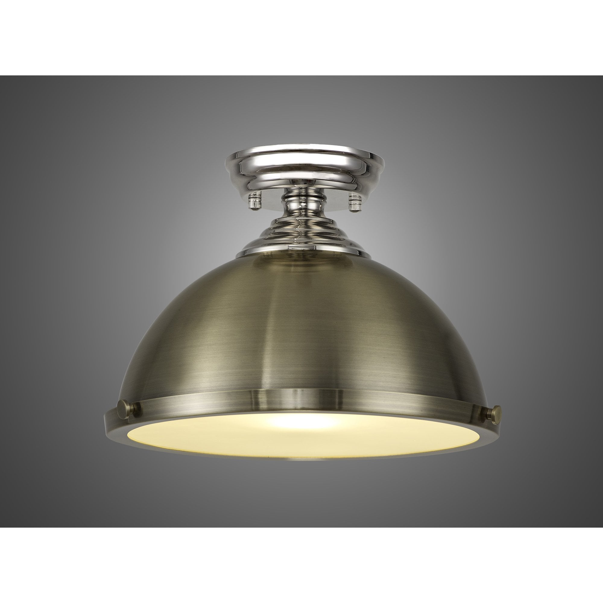 Fabula Mansfield Single Flush Light - 31cm Round Metal Shade - Polished Nickel & Antique Brass