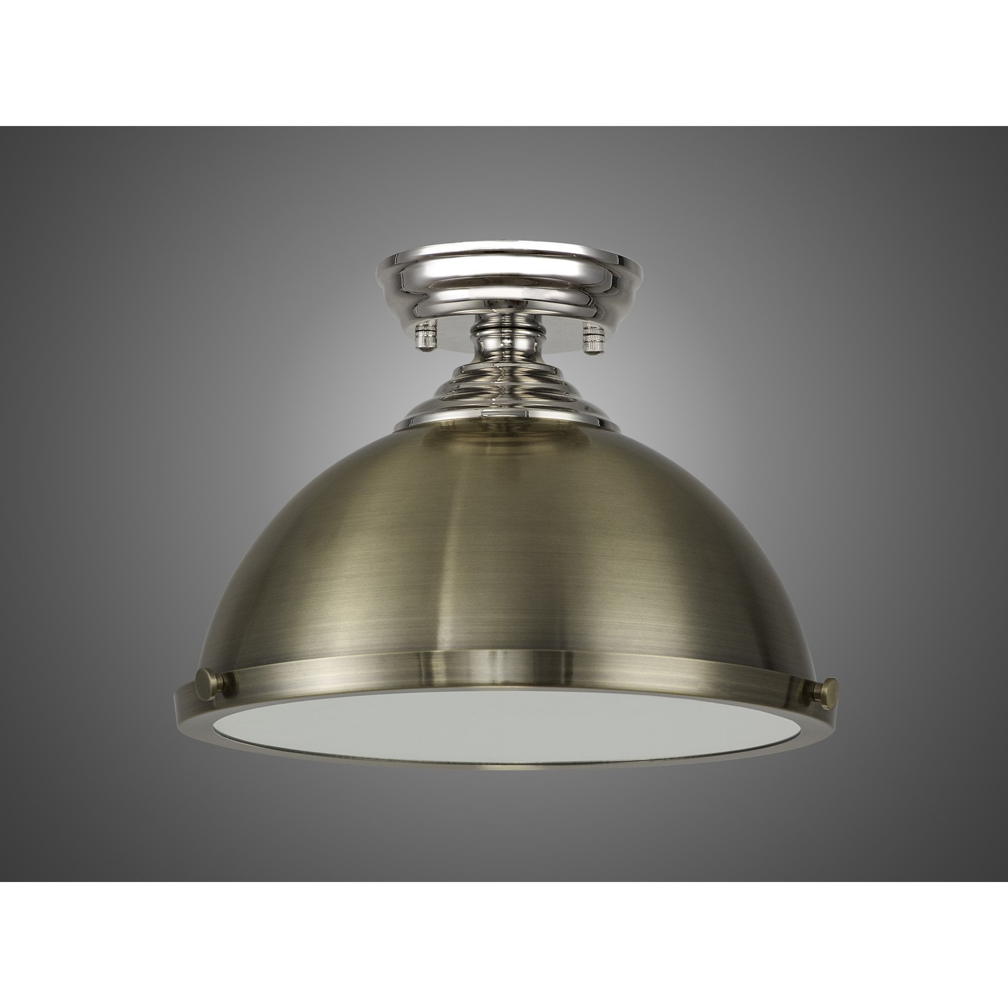 Fabula Mansfield Single Flush Light - 31cm Round Metal Shade - Polished Nickel & Antique Brass