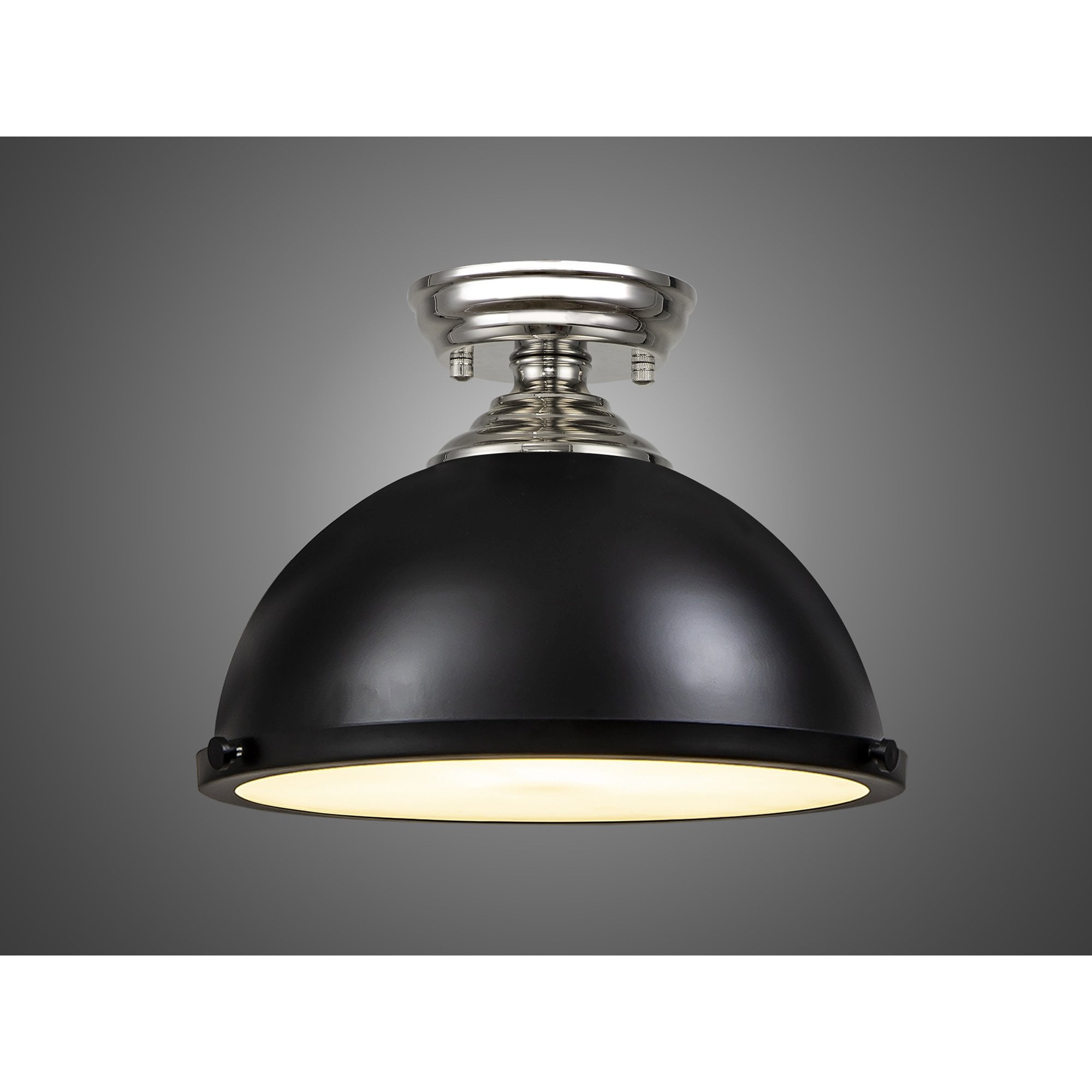 Fabula Mansfield Single Flush Light - 31cm Round Metal Shade - Polished Nickel & Matt Black