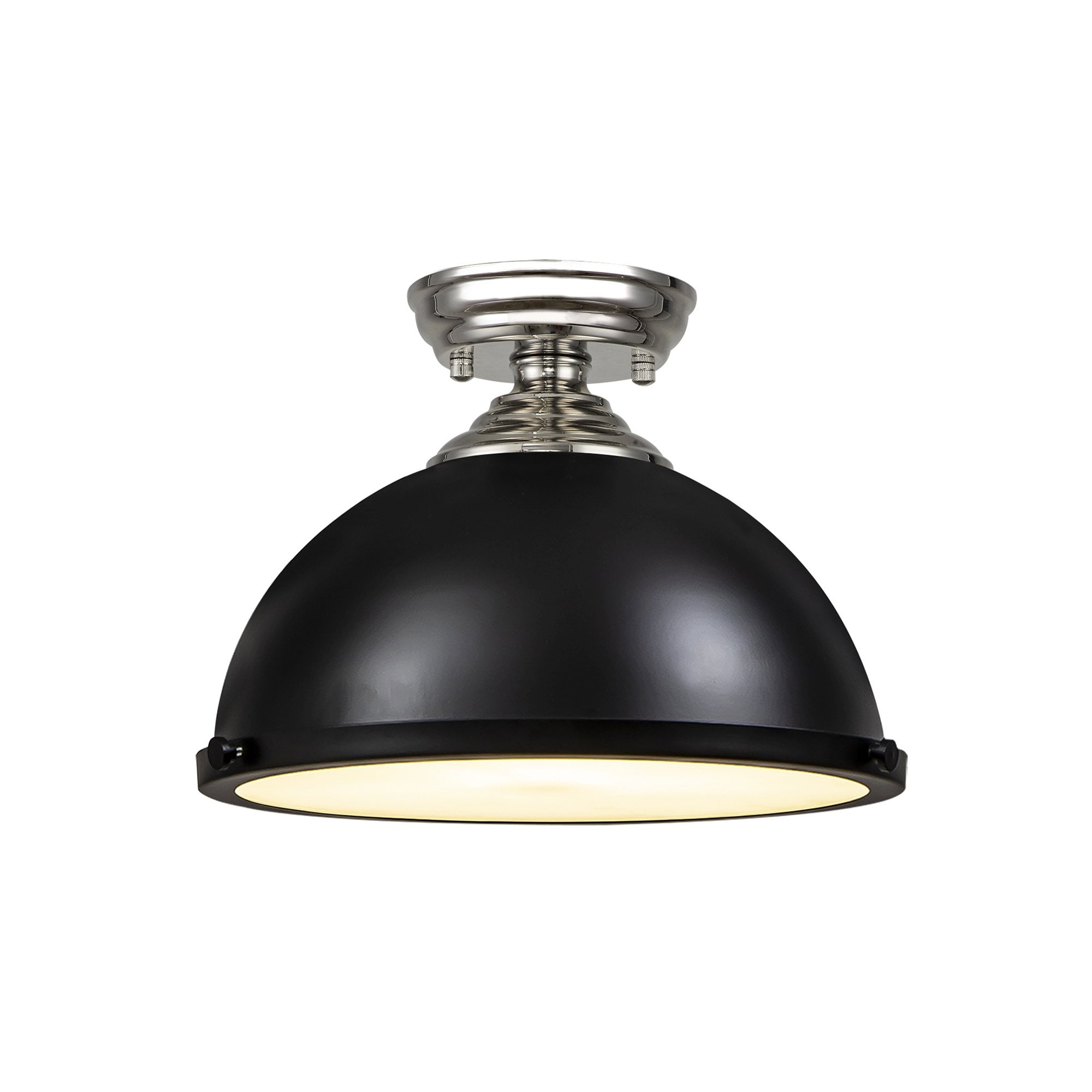 Fabula Mansfield Single Flush Light - 31cm Round Metal Shade - Polished Nickel & Matt Black