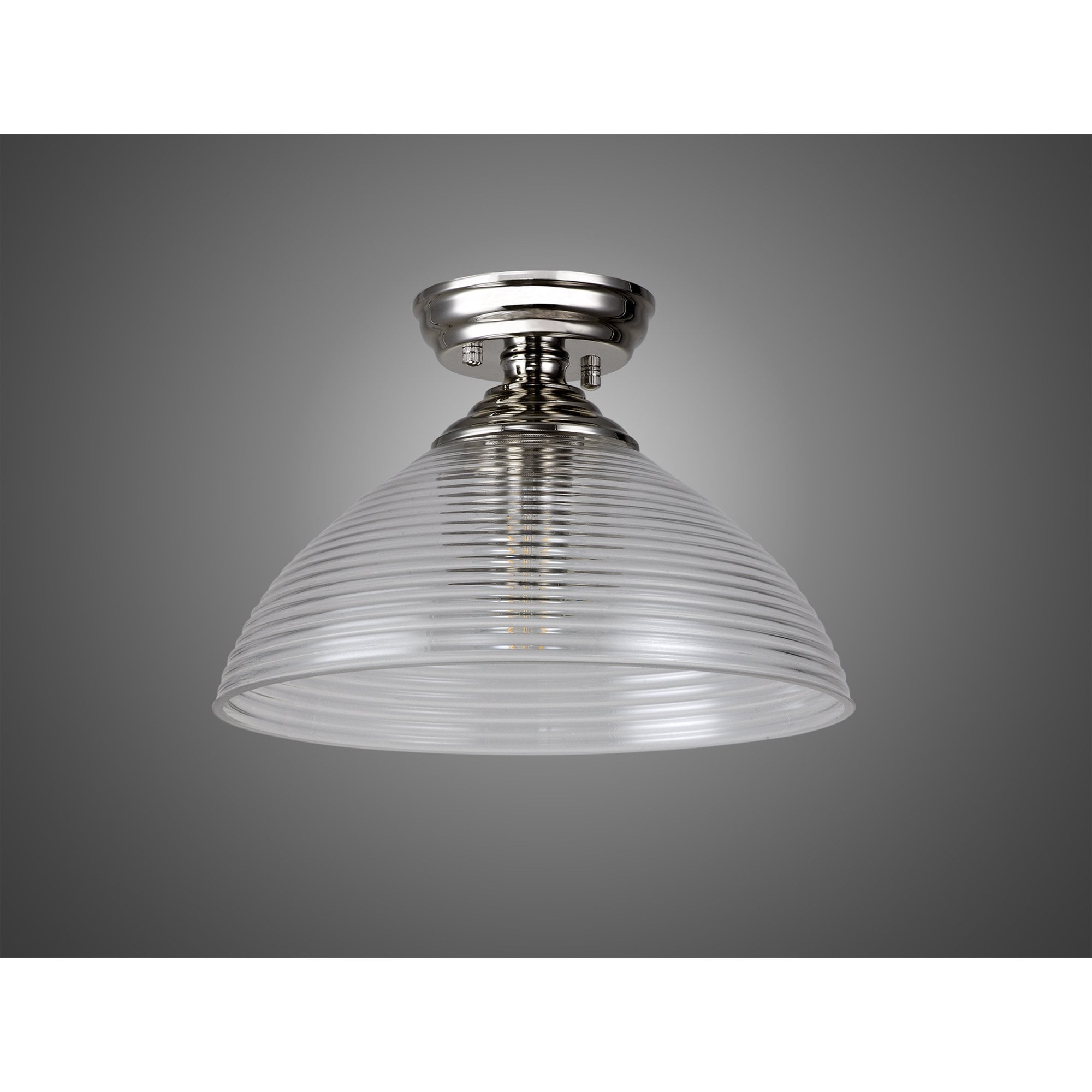 Fabula Mansfield Single Flush Light - 33.5cm Round Prismatic Effect Glass Shade - Polished Nickel & Clear Glass