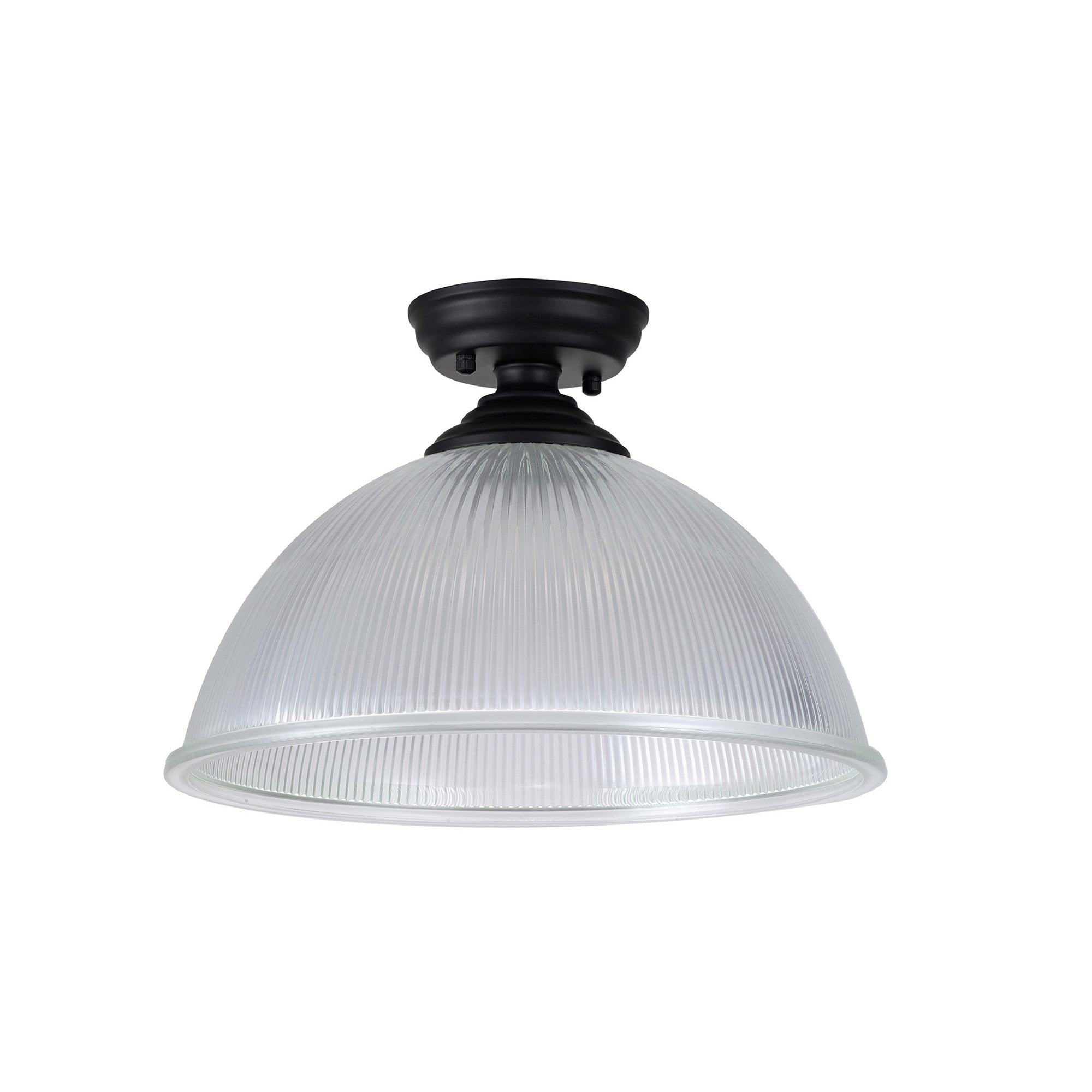 Fabula Mansfield Single Flush Light - 38cm Dome Glass Shade - Matt Black & Clear Glass