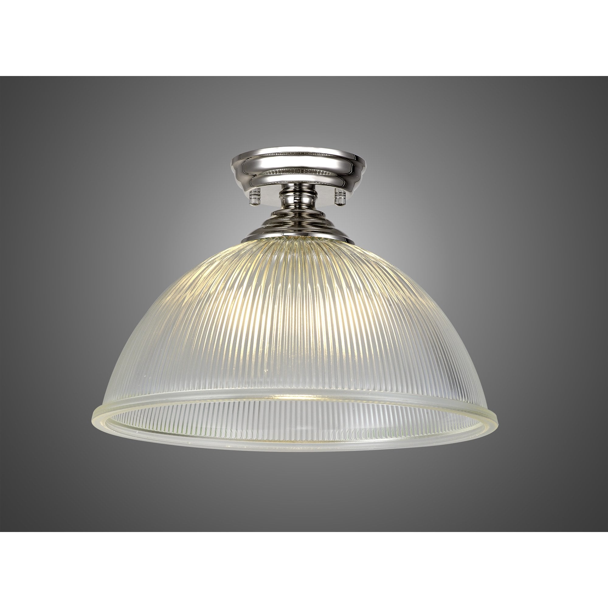 Fabula Mansfield Single Flush Light - 38cm Dome Glass Shade - Polished Nickel & Clear Glass