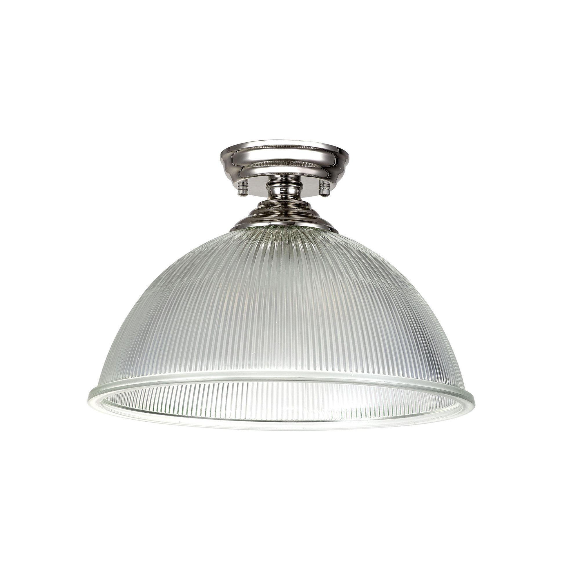 Fabula Mansfield Single Flush Light - 38cm Dome Glass Shade - Polished Nickel & Clear Glass