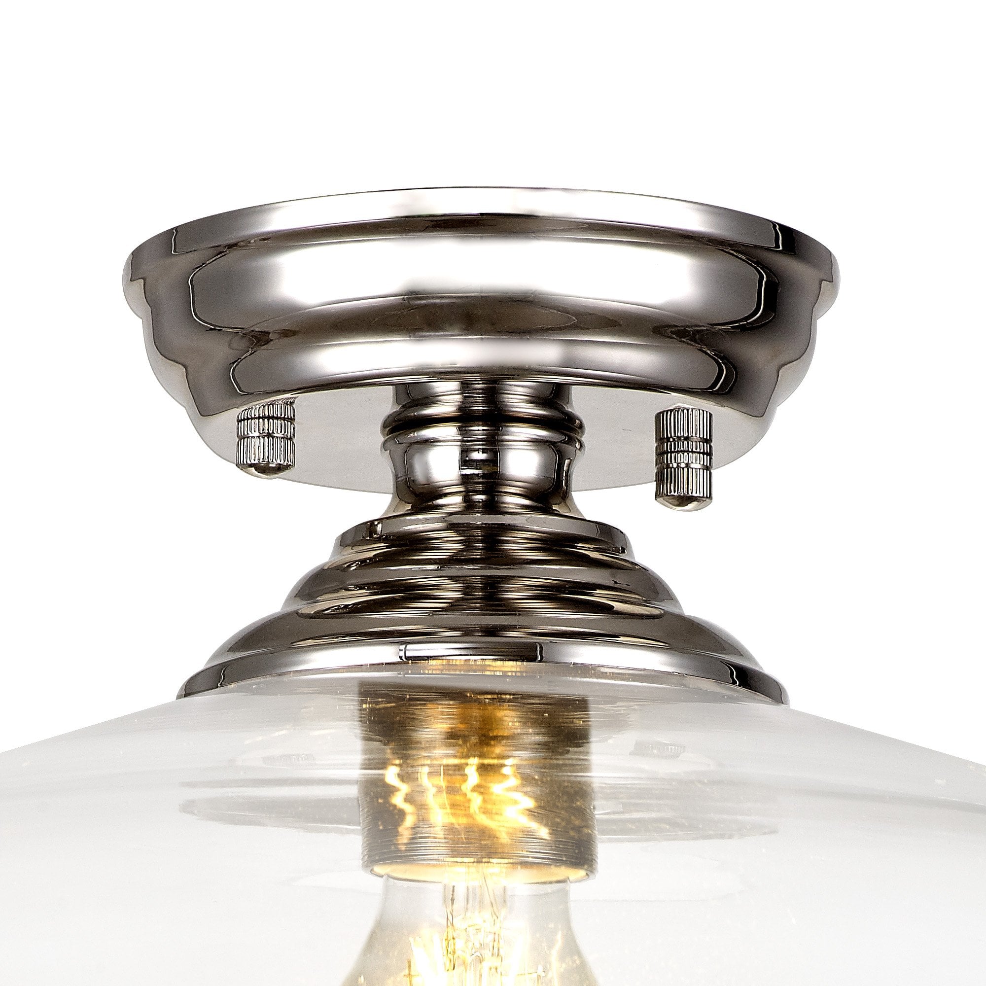 Fabula Mansfield Single Flush Light - 38cm Flat Round Glass Shade - Polished Nickel & Clear Glass