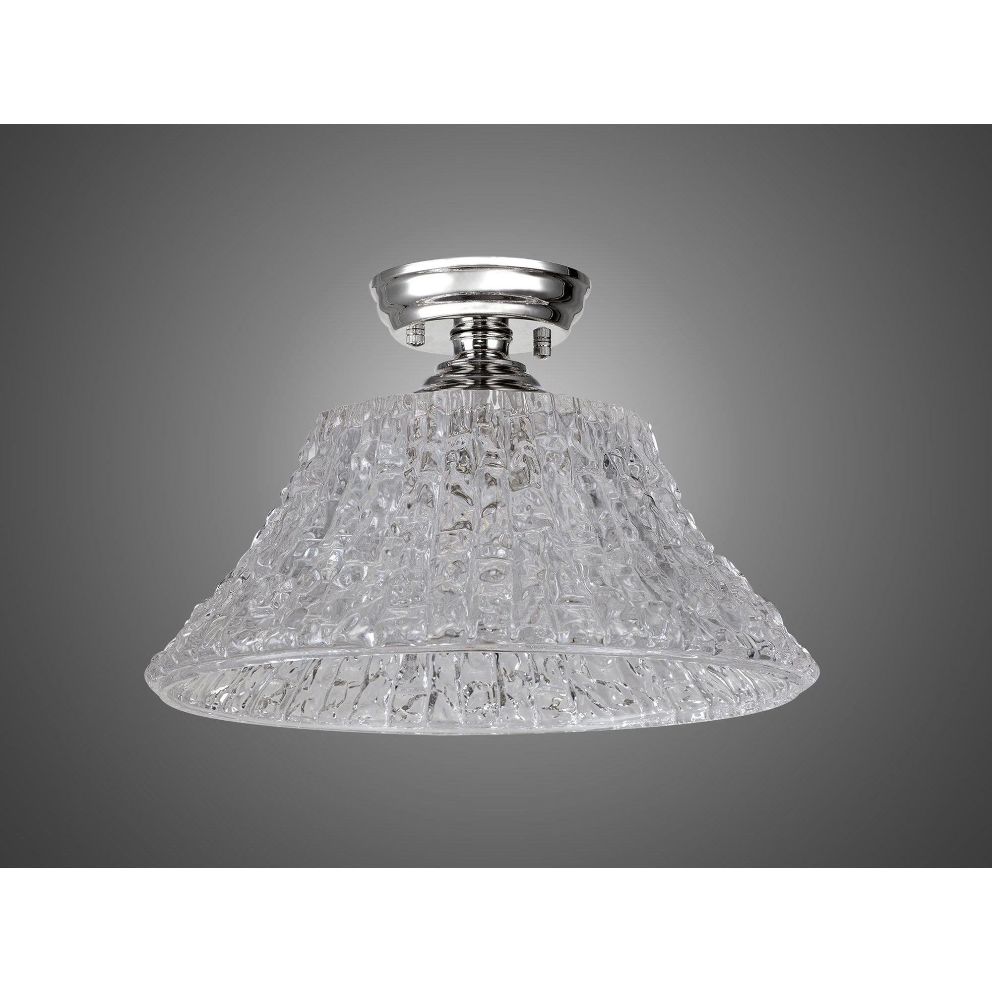 Fabula Mansfield Single Flush Light - 38cm Round Patterned Glass Shade - Polished Nickel & Clear Glass