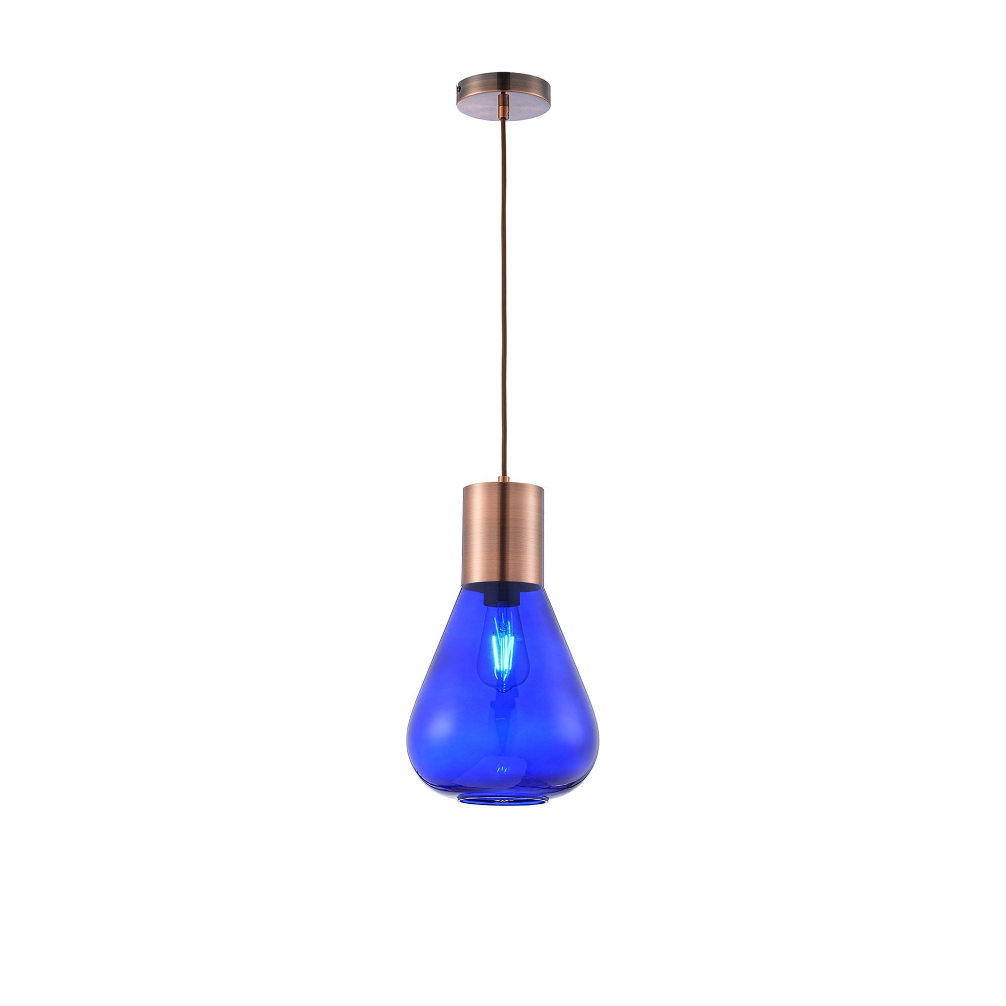 Fabula Maple Narrow Pendant - Antique Copper & Blue Ink Glass