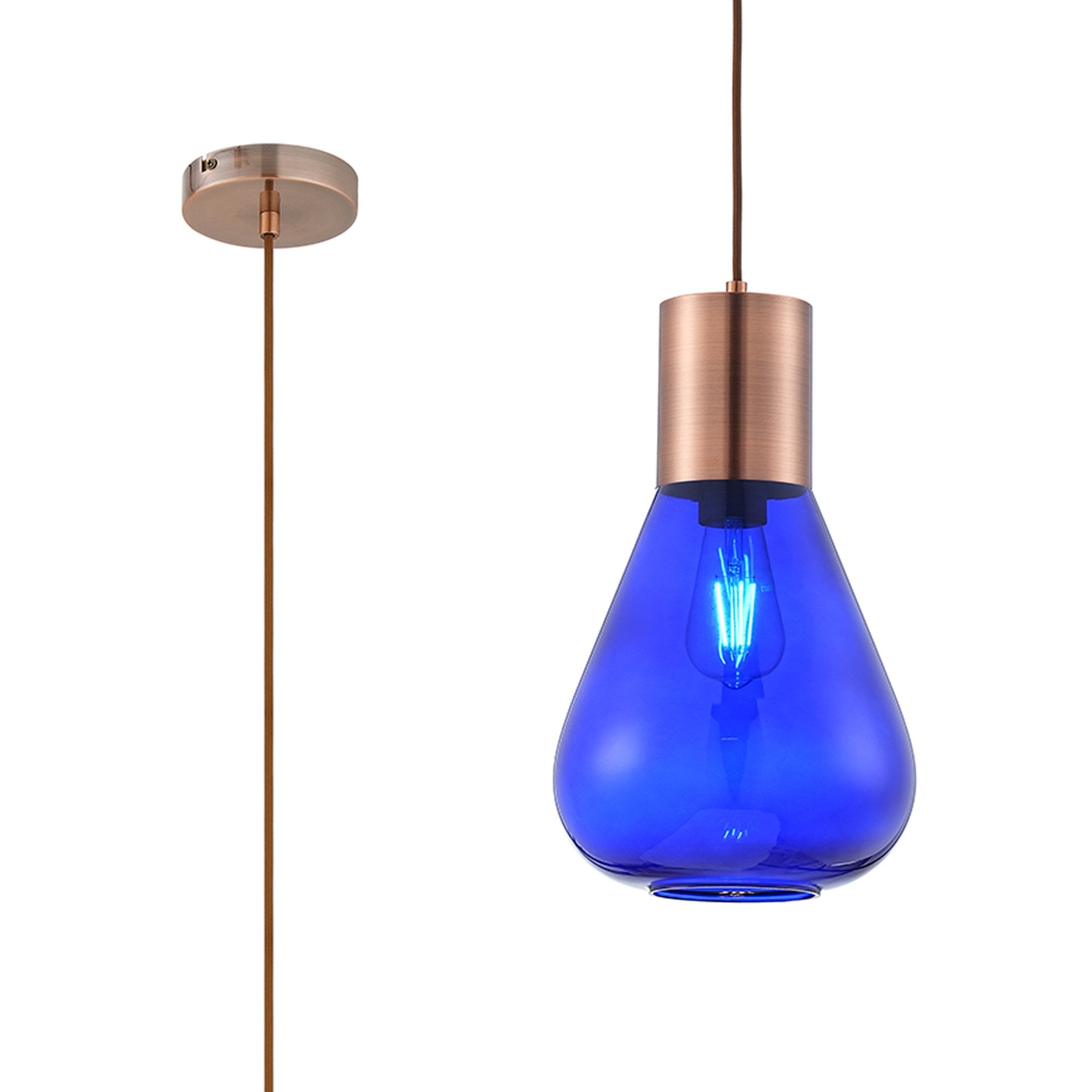 Fabula Maple Narrow Pendant - Antique Copper & Blue Ink Glass