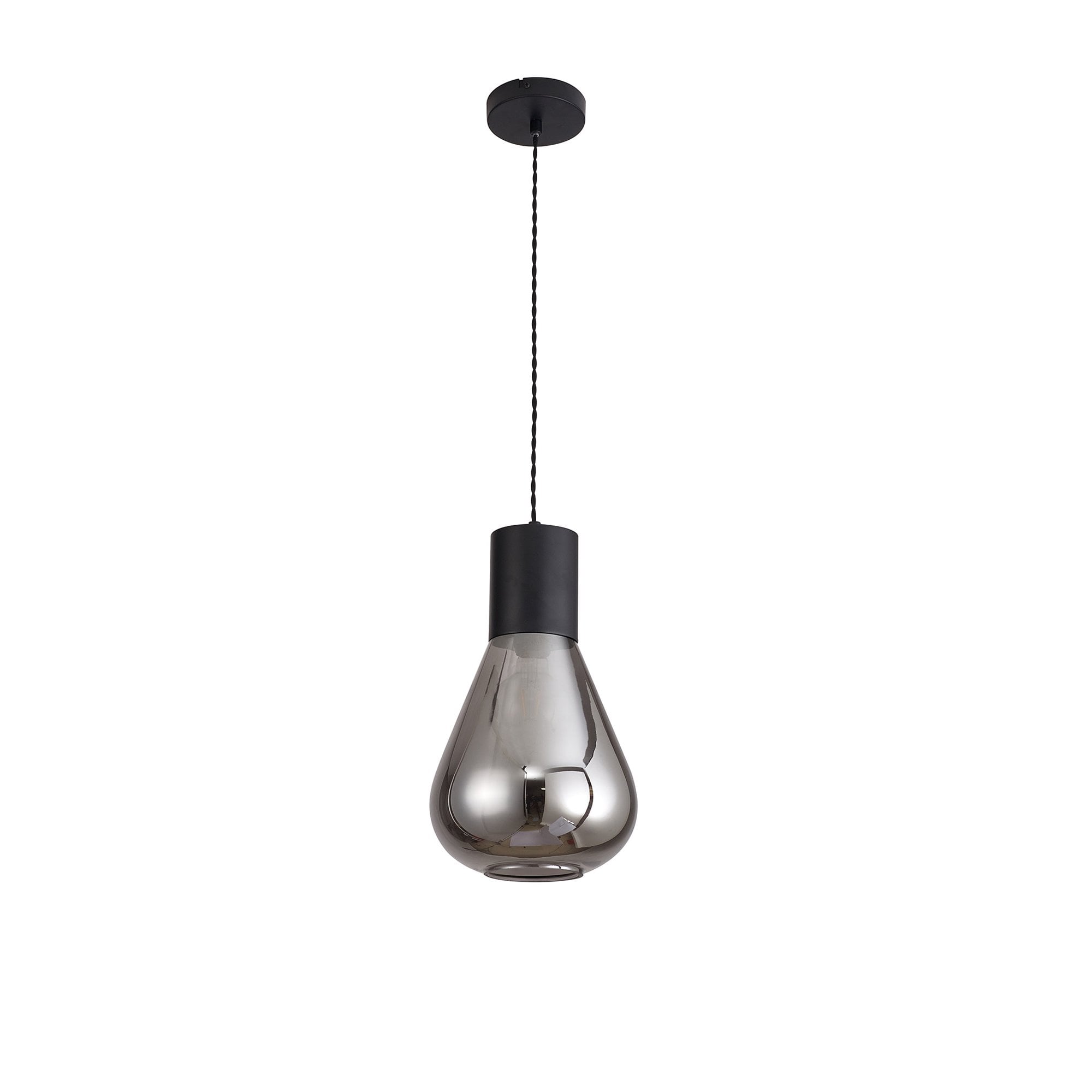 Fabula Maple Narrow Pendant - Satin Black & Smoke Plated Glass