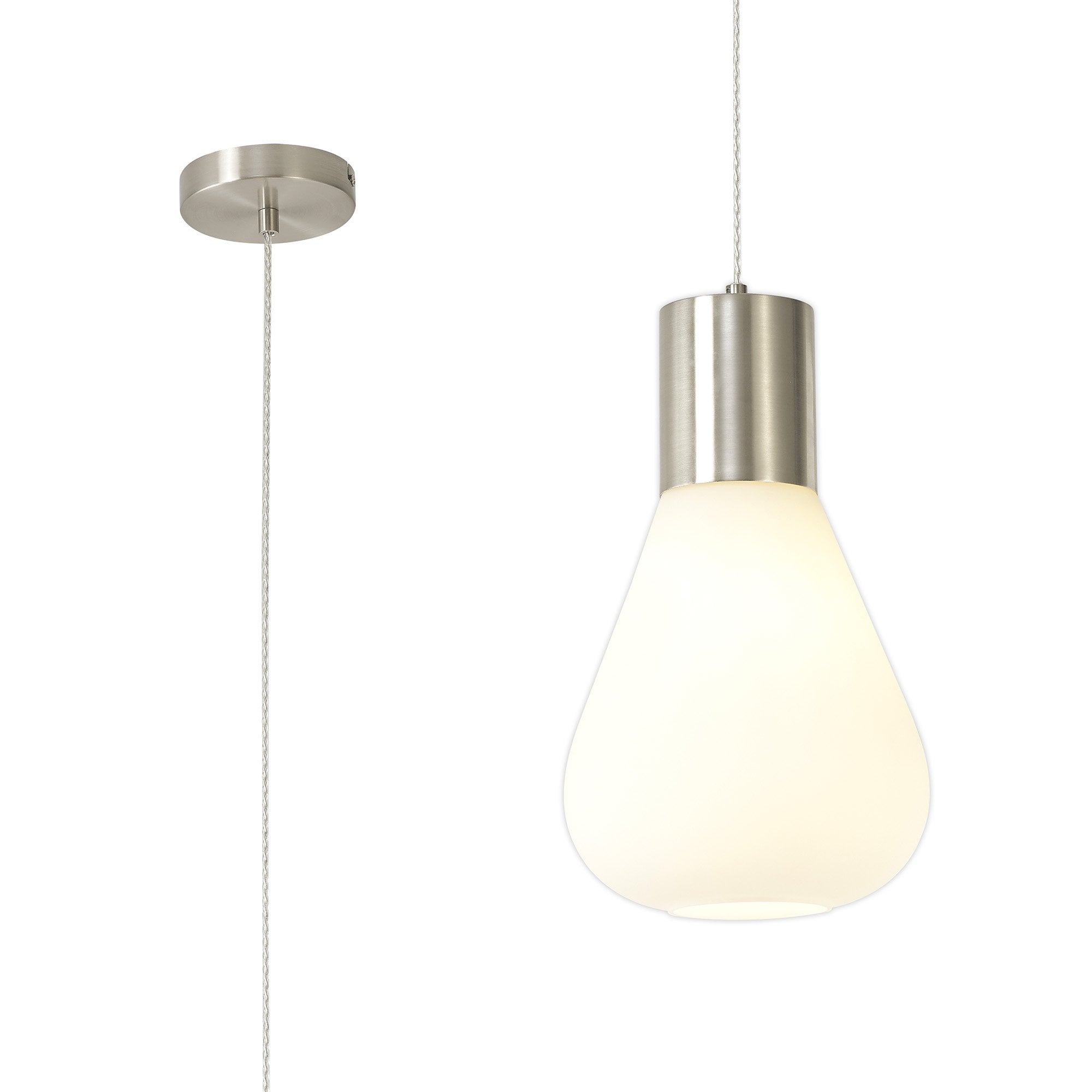 Fabula Maple Narrow Pendant - Satin Nickel & Opal Glass