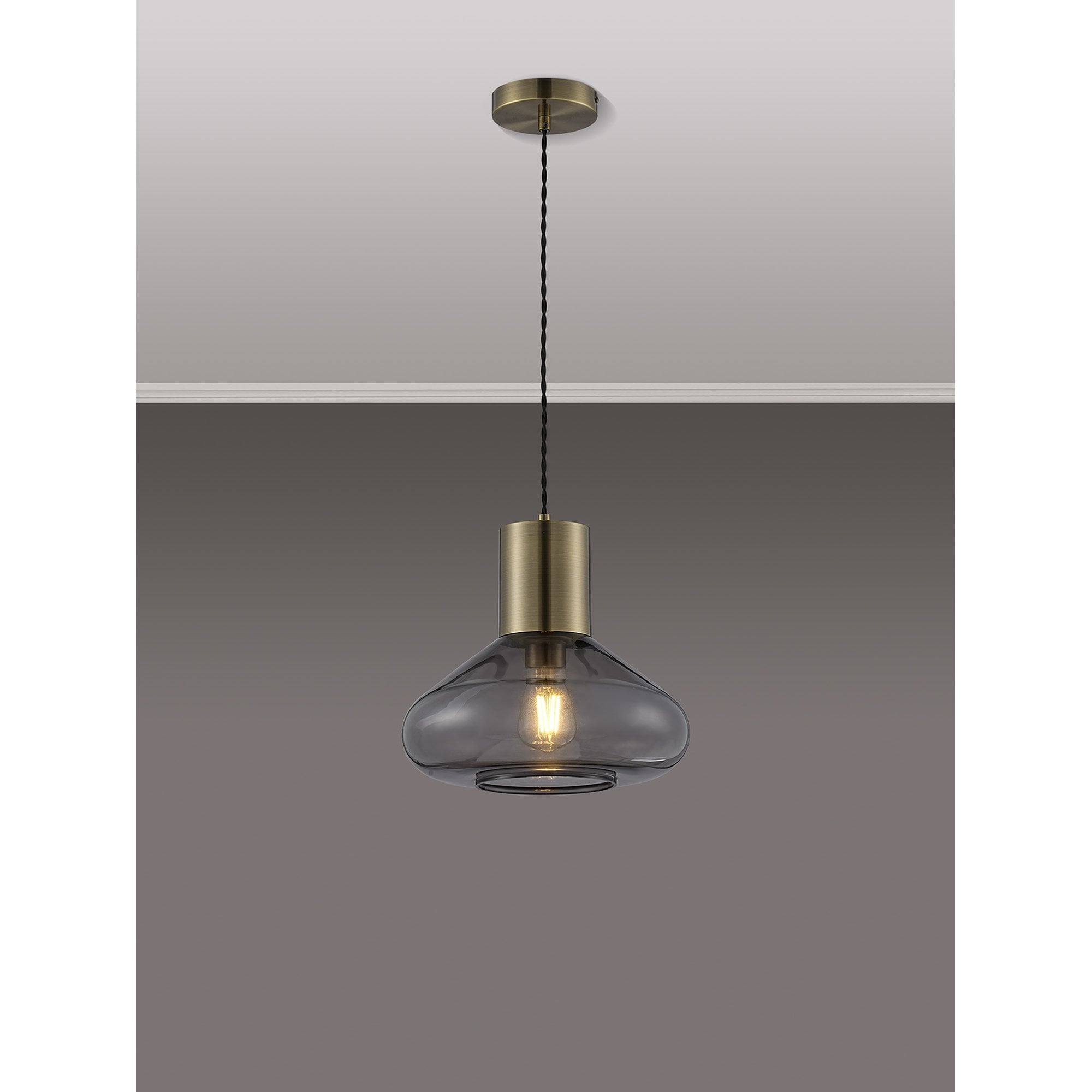 Fabula Maple Wide Pendant - Antique Brass & Inky Black Glass
