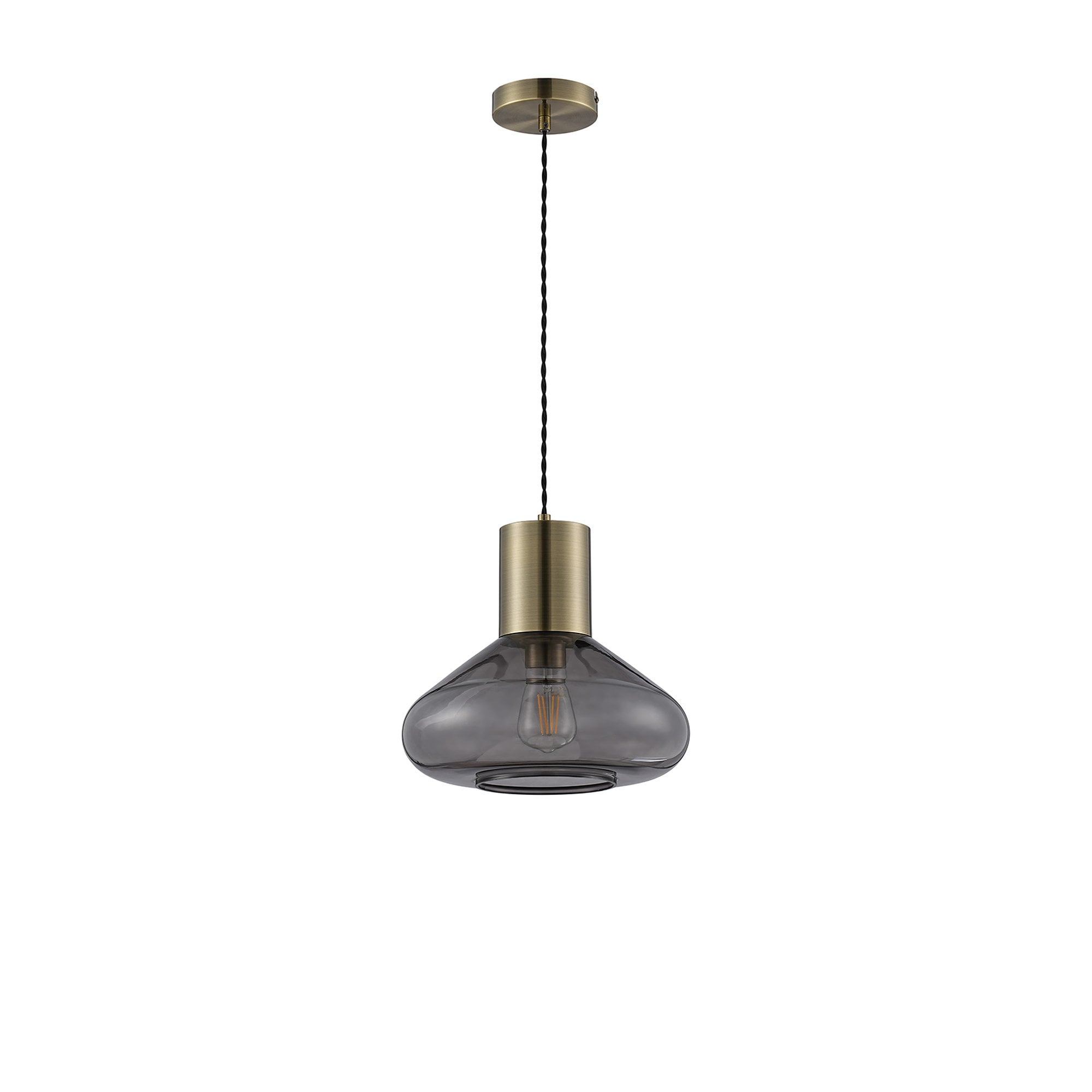 Fabula Maple Wide Pendant - Antique Brass & Inky Black Glass