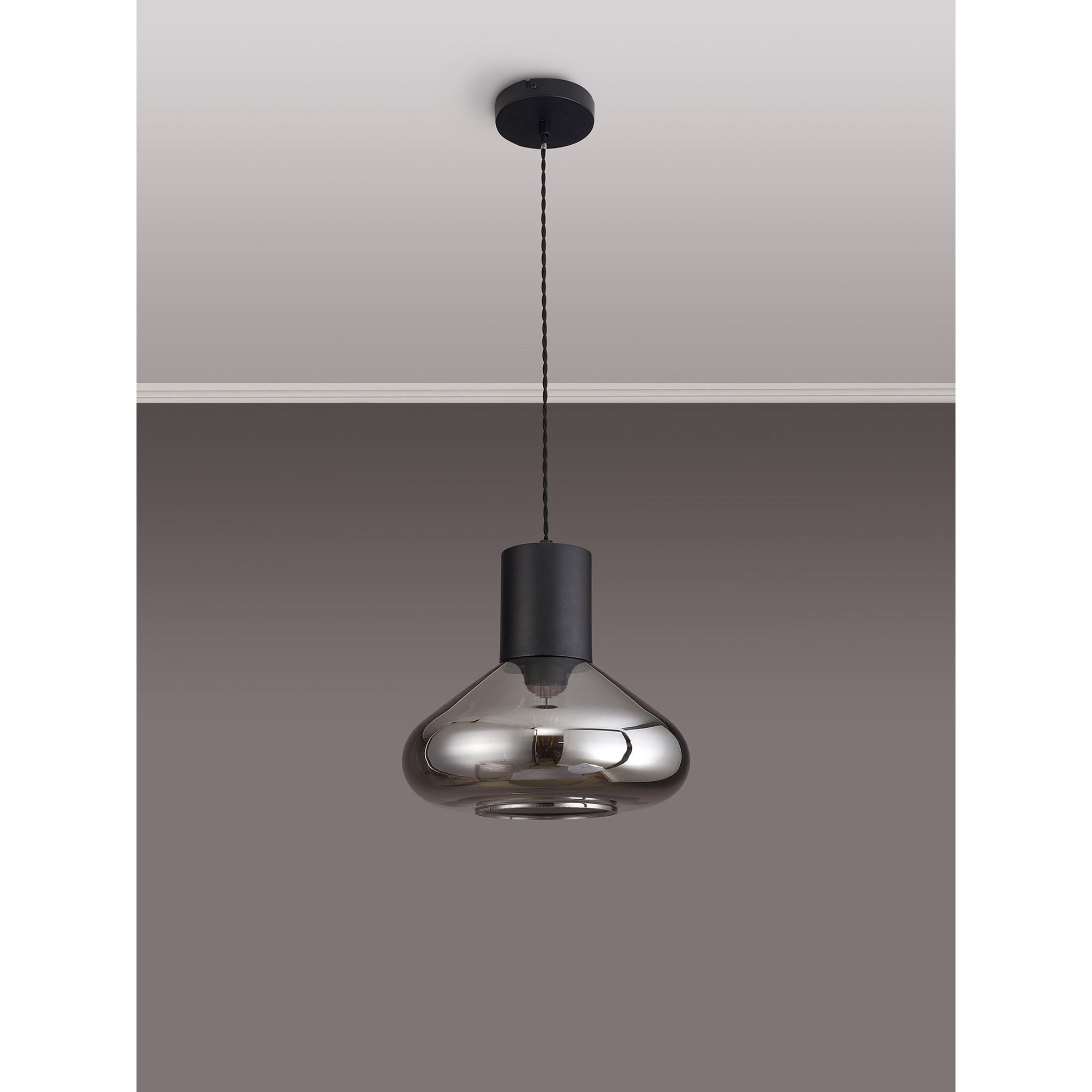 Fabula Maple Wide Pendant - Satin Black & Smoke Plated Glass