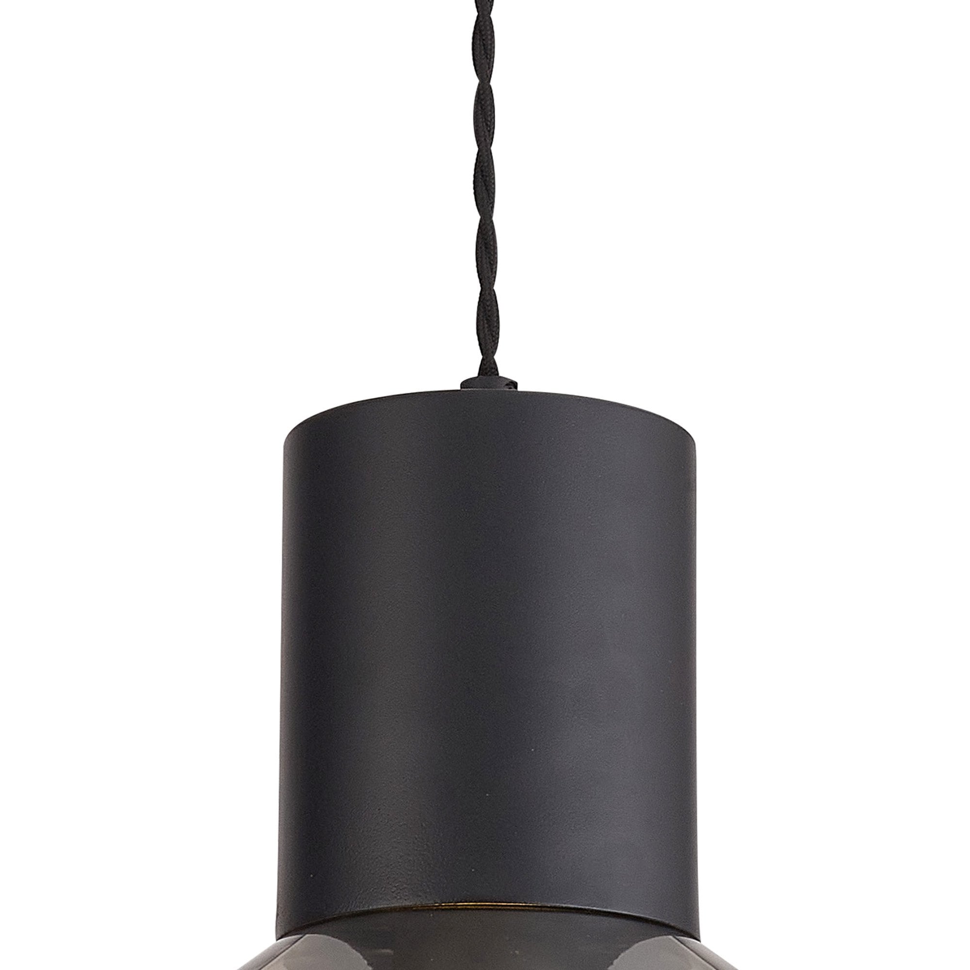 Fabula Maple Wide Pendant - Satin Black & Smoke Plated Glass