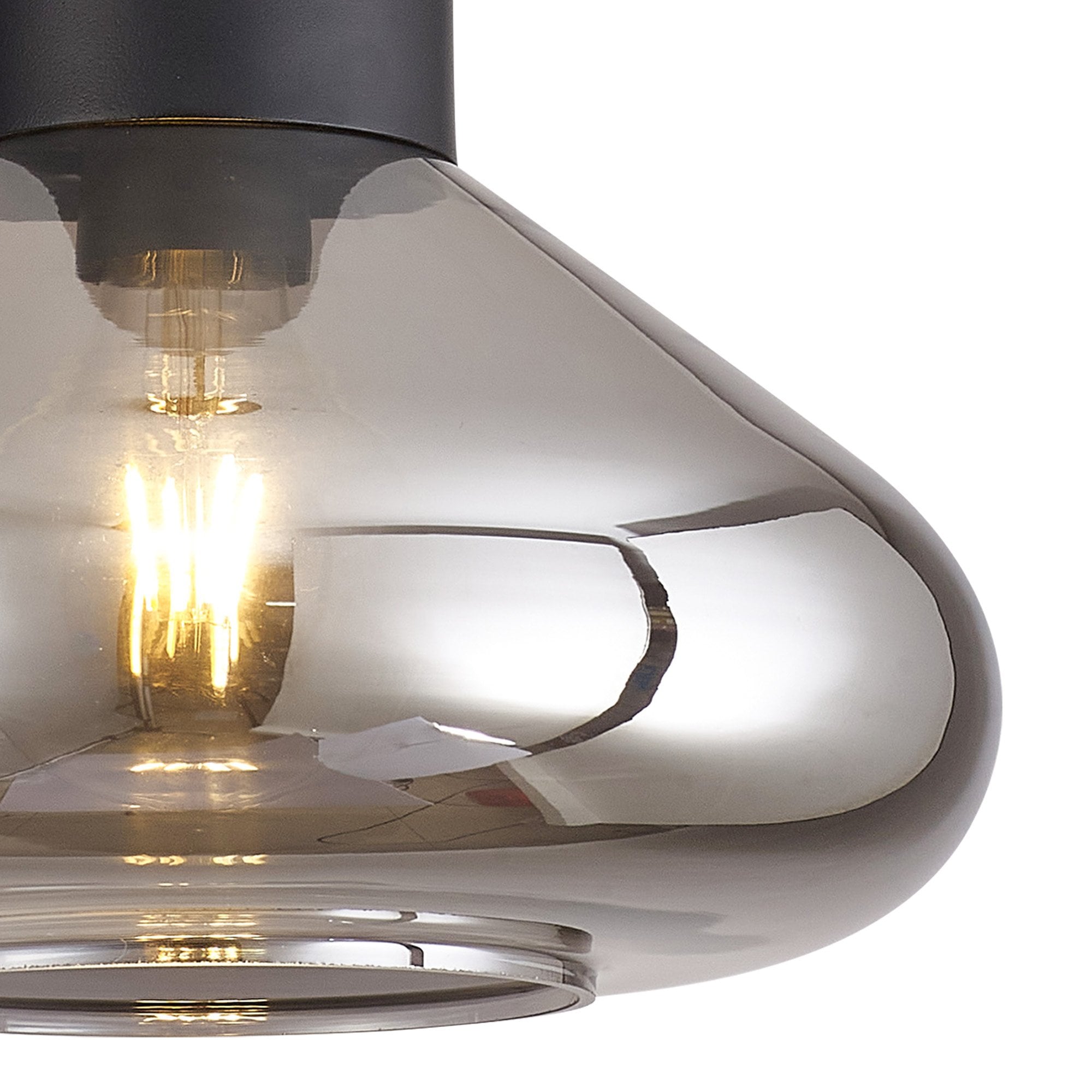 Fabula Maple Wide Pendant - Satin Black & Smoke Plated Glass