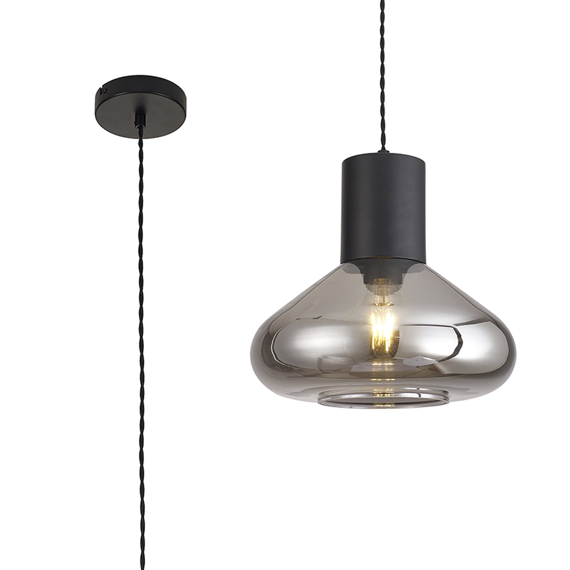 Fabula Maple Wide Pendant - Satin Black & Smoke Plated Glass