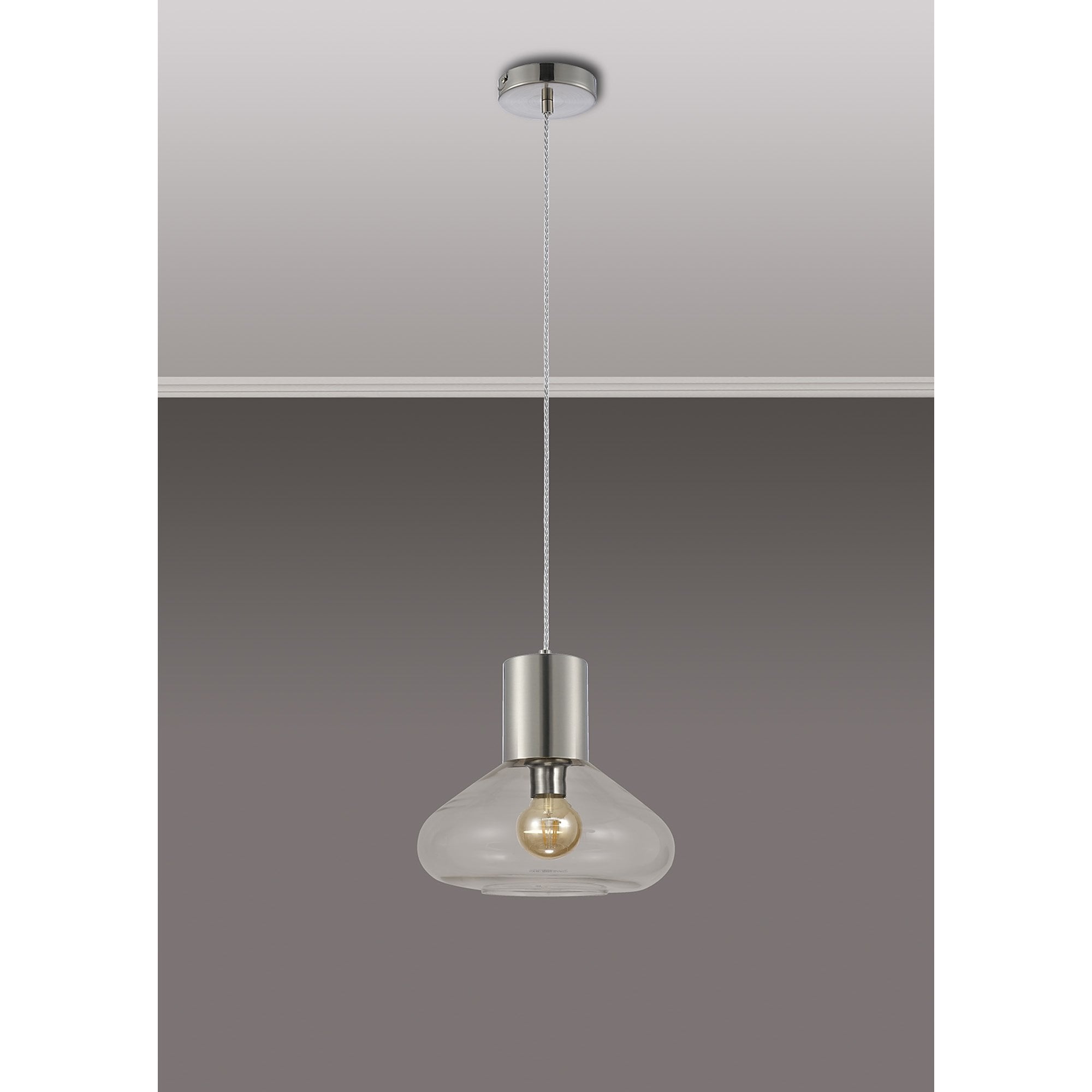 Fabula Maple Wide Pendant - Satin Nickel & Clear Glass