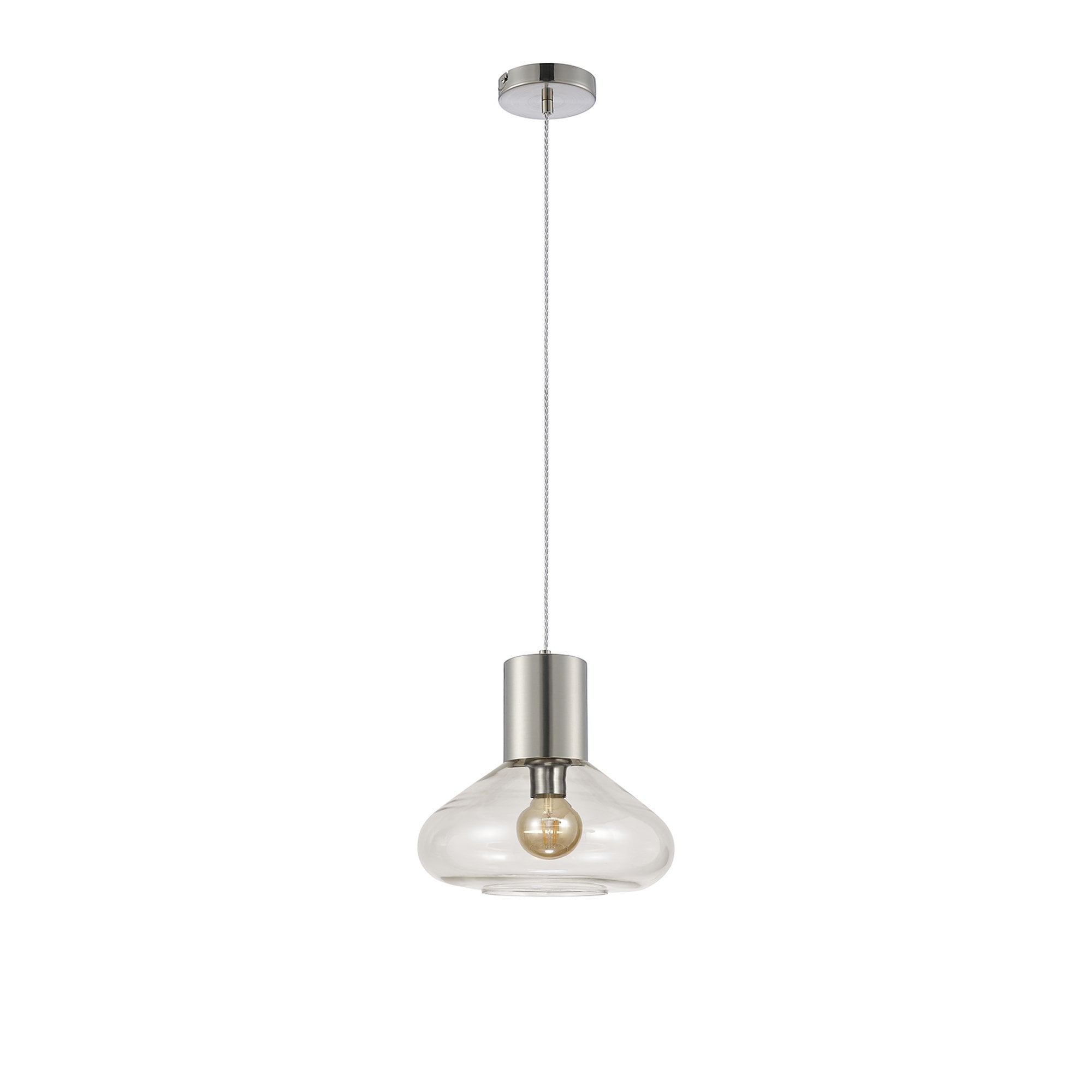 Fabula Maple Wide Pendant - Satin Nickel & Clear Glass