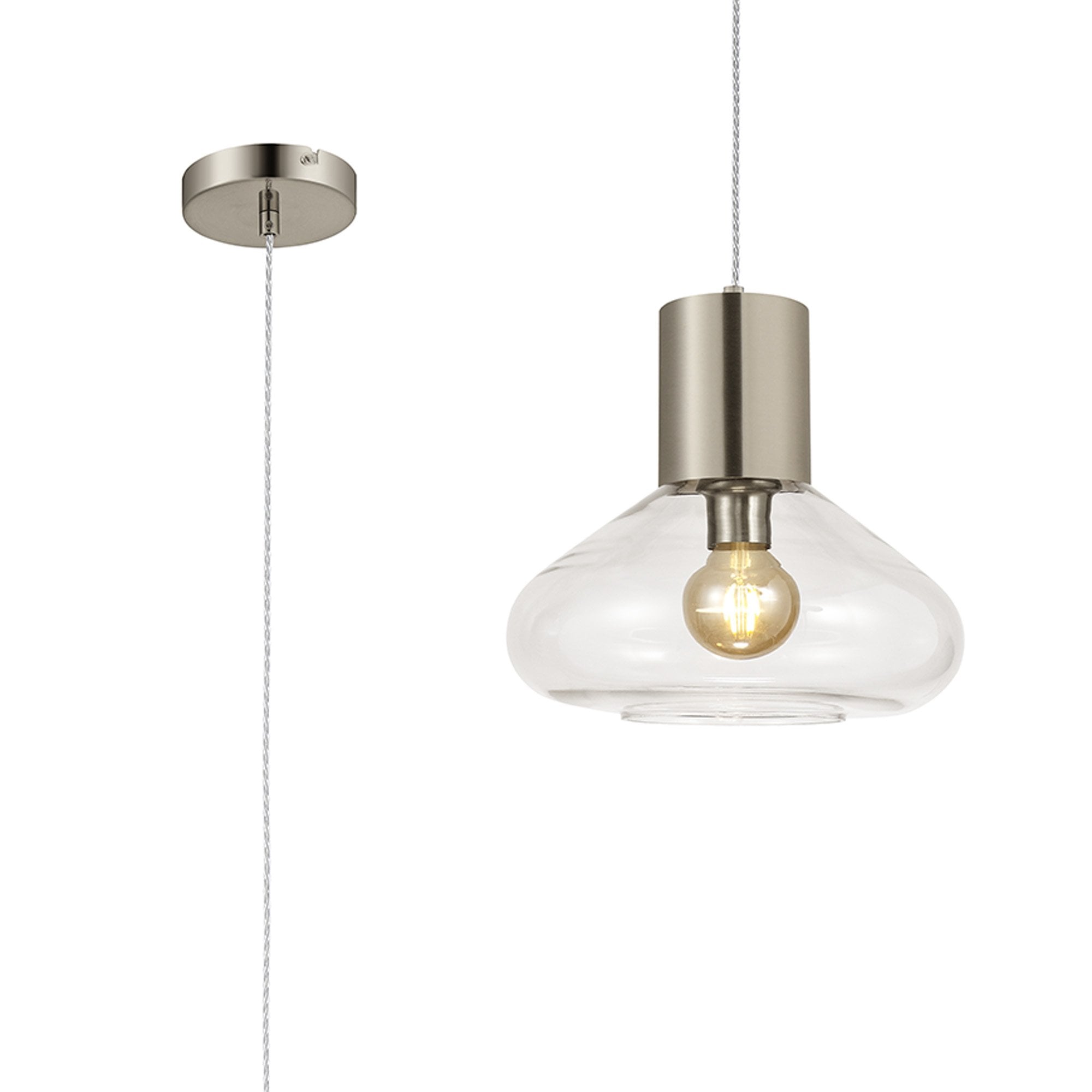 Fabula Maple Wide Pendant - Satin Nickel & Clear Glass