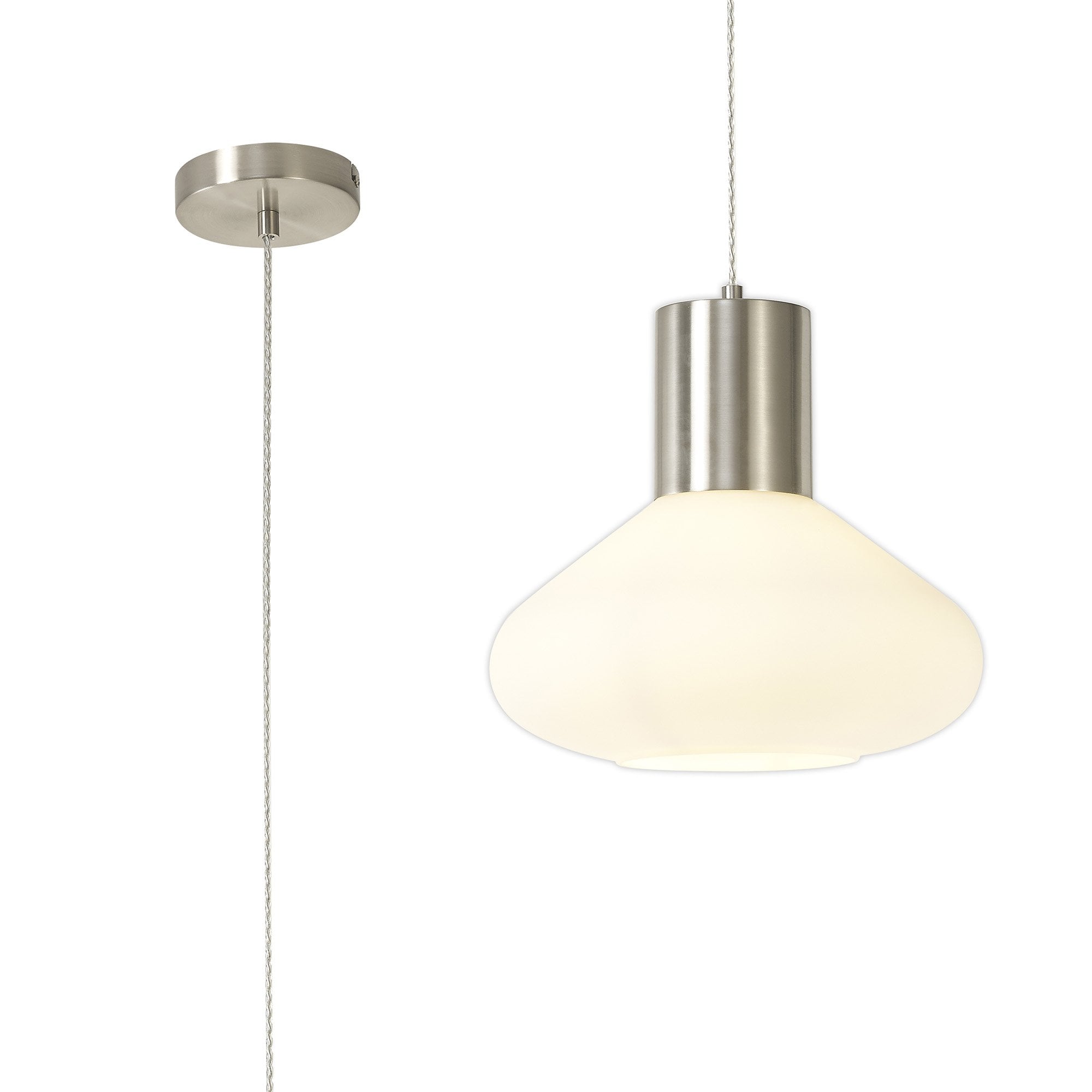 Fabula Maple Wide Pendant - Satin Nickel & Opal Glass