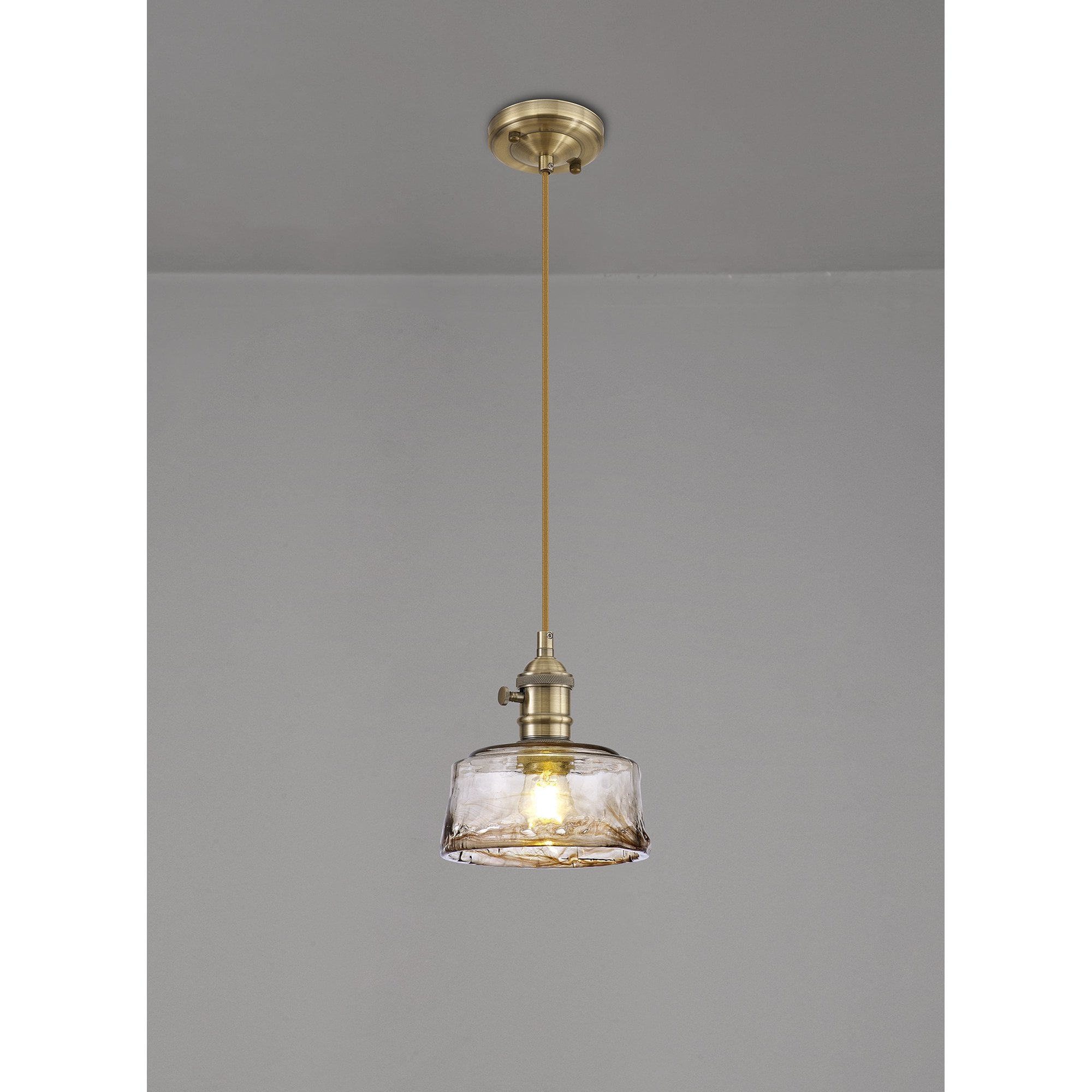 Fabula Merryhill Single Pendant - Antique Brass, Golden Brown Twisted Cable & Brown Bowl Glass