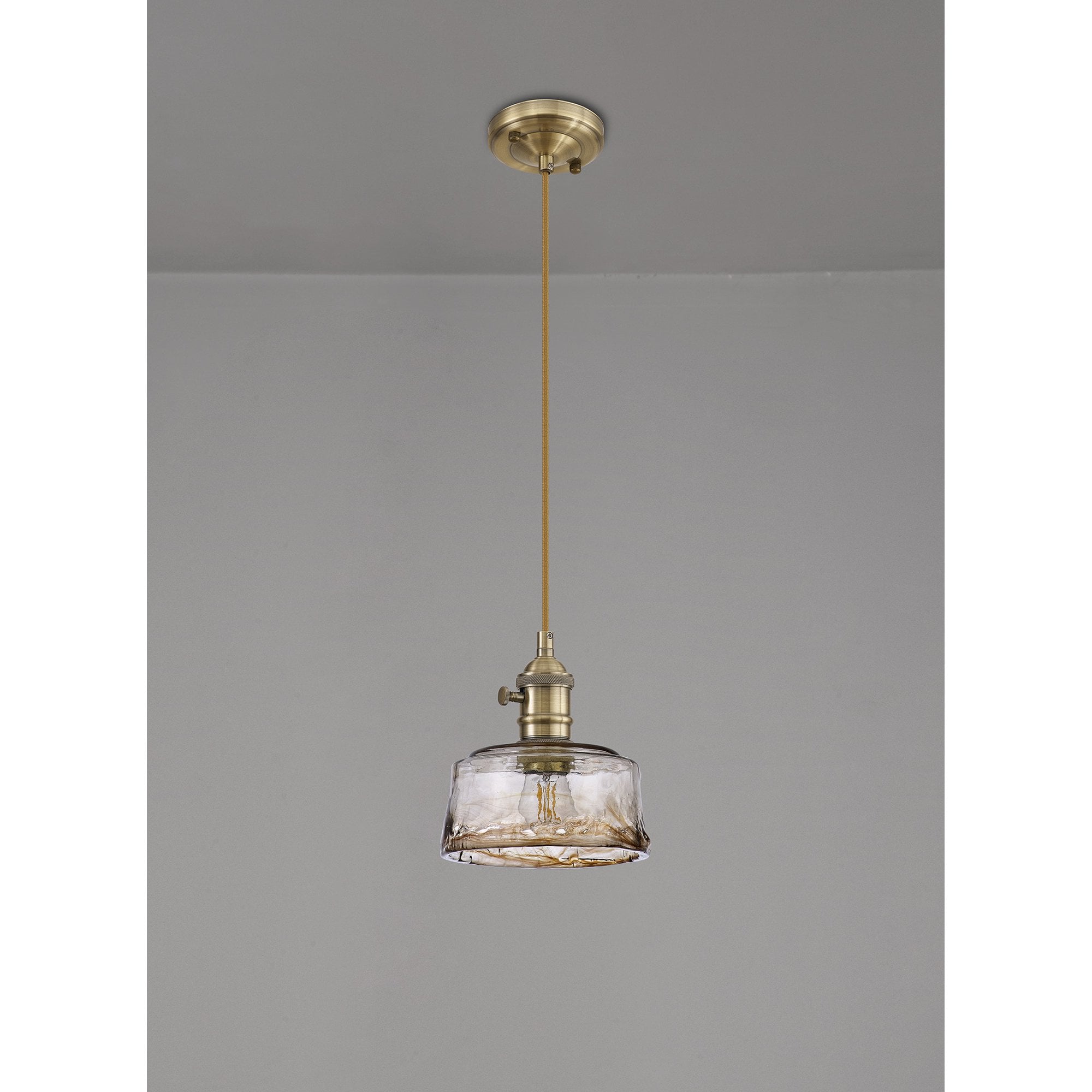 Fabula Merryhill Single Pendant - Antique Brass, Golden Brown Twisted Cable & Brown Bowl Glass